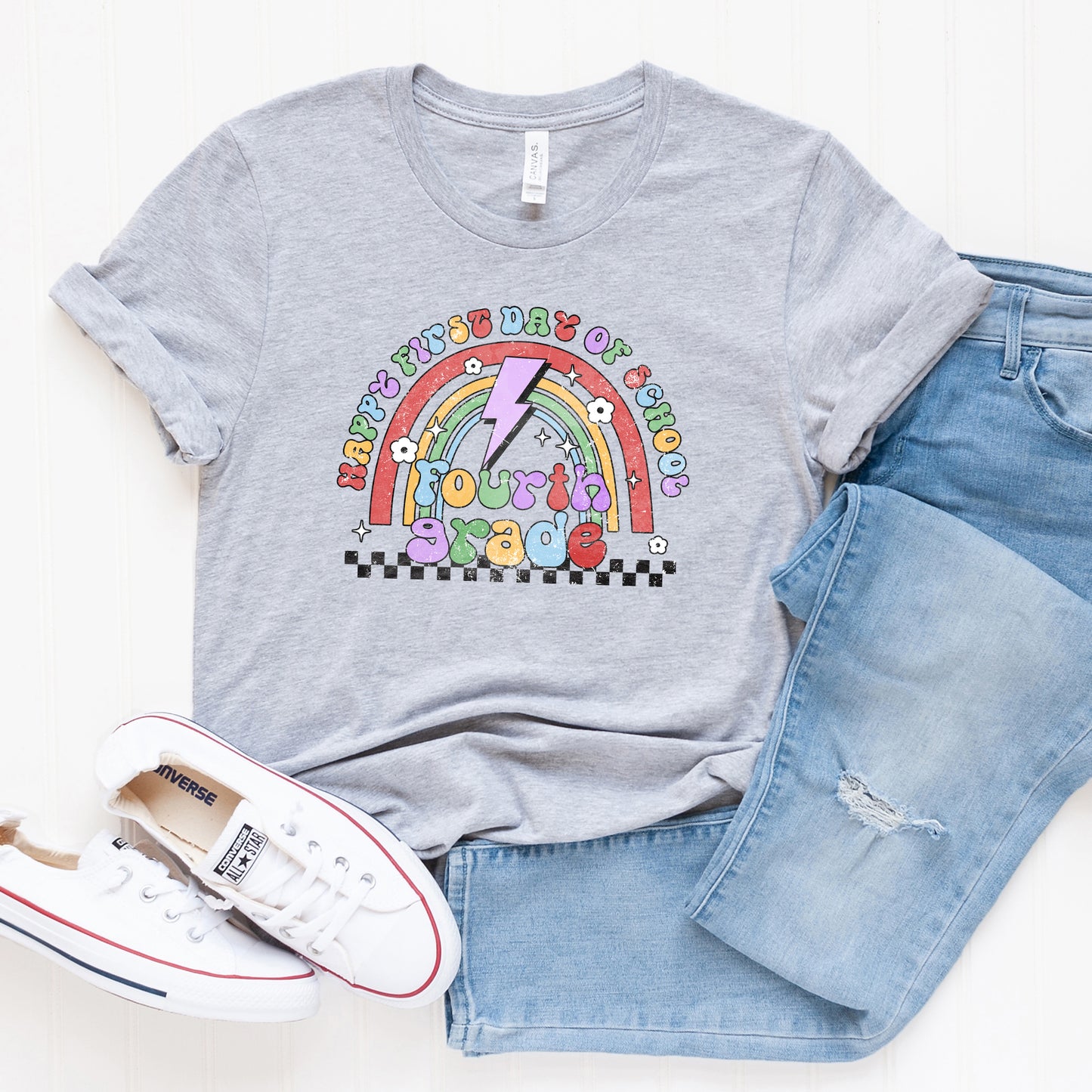 First Day Fourth Grade Rainbow | Short Sleeve Graphic Tee