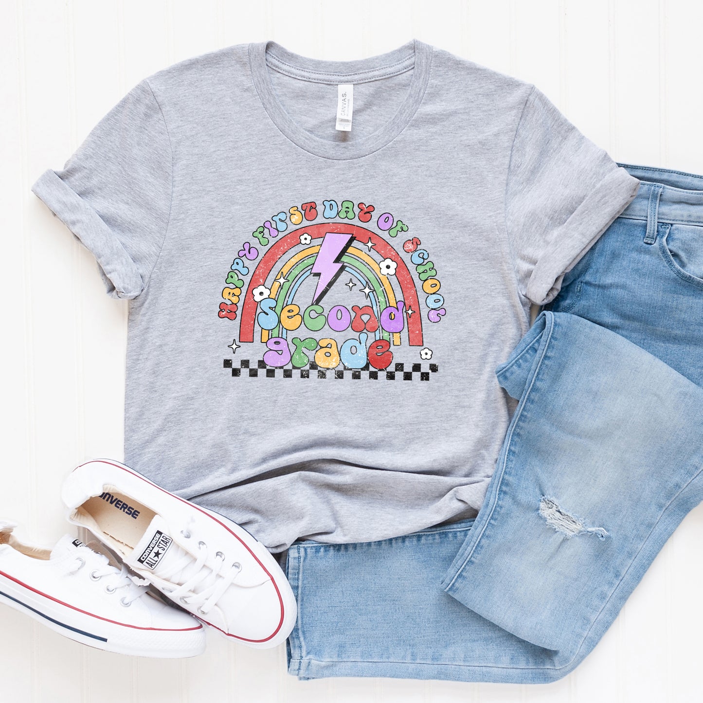 First Day Second Grade Rainbow | Short Sleeve Graphic Tee