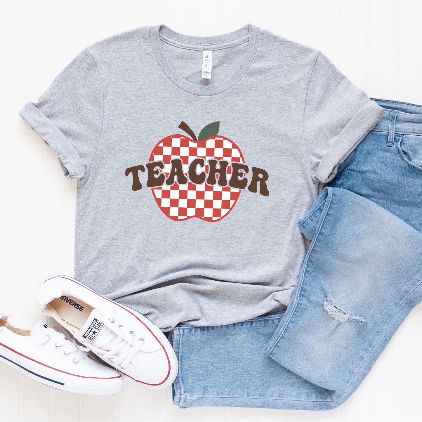 Checkered Teacher Apple | Short Sleeve Graphic Tee