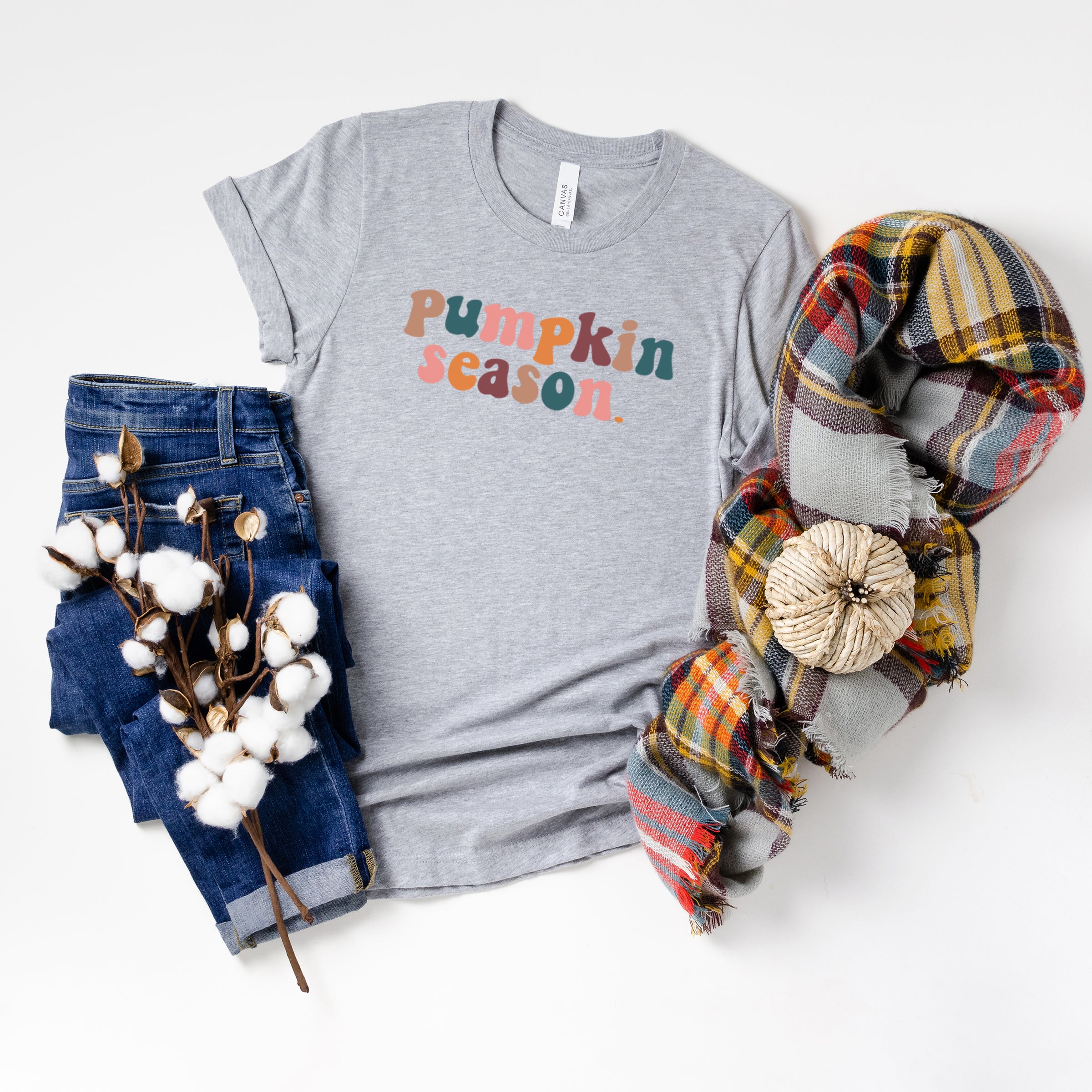 Pumpkin Season Colorful Words | Short Sleeve Graphic Tee