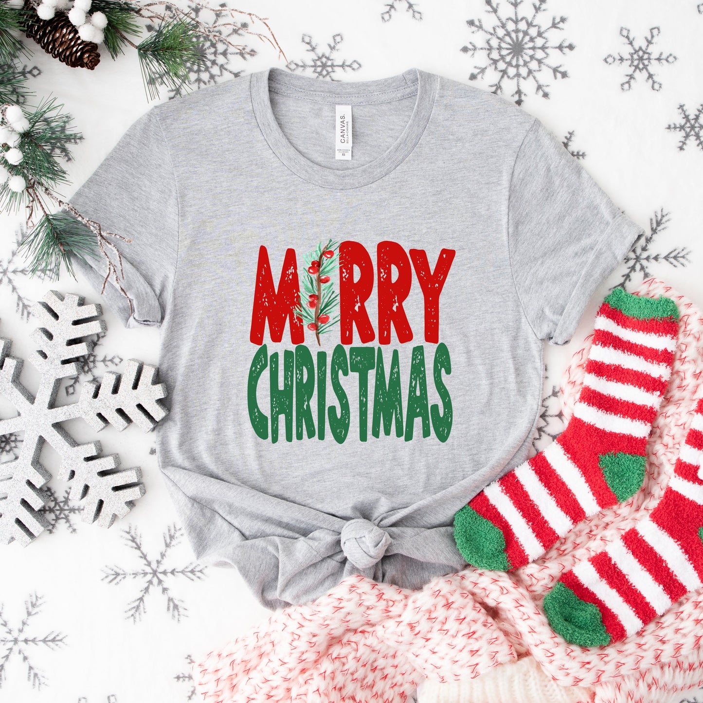 Red and Green Merry Christmas | Short Sleeve Crewneck