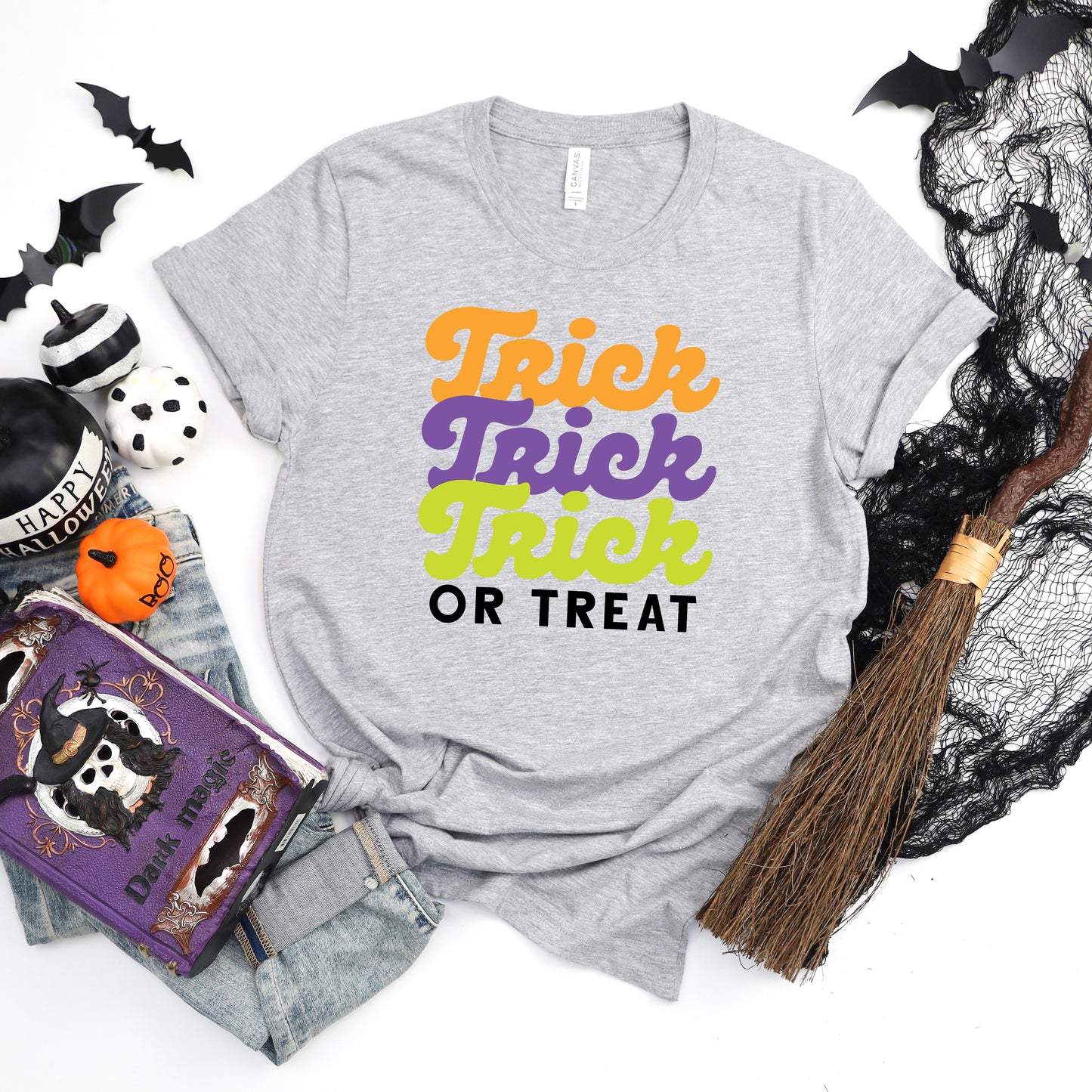 Trick Or Treat  Colorful Stacked | Short Sleeve Graphic Tee
