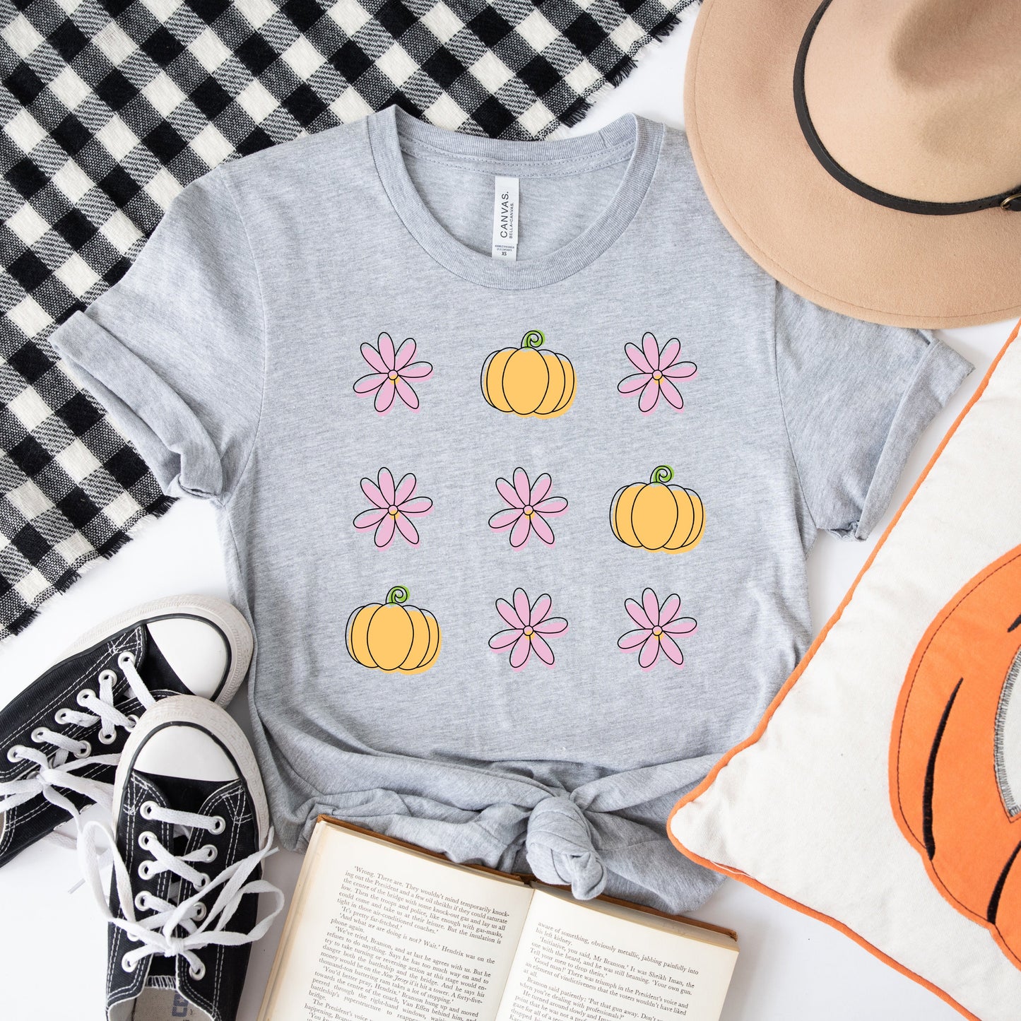 Pumpkin and Flowers | Short Sleeve Crew Neck