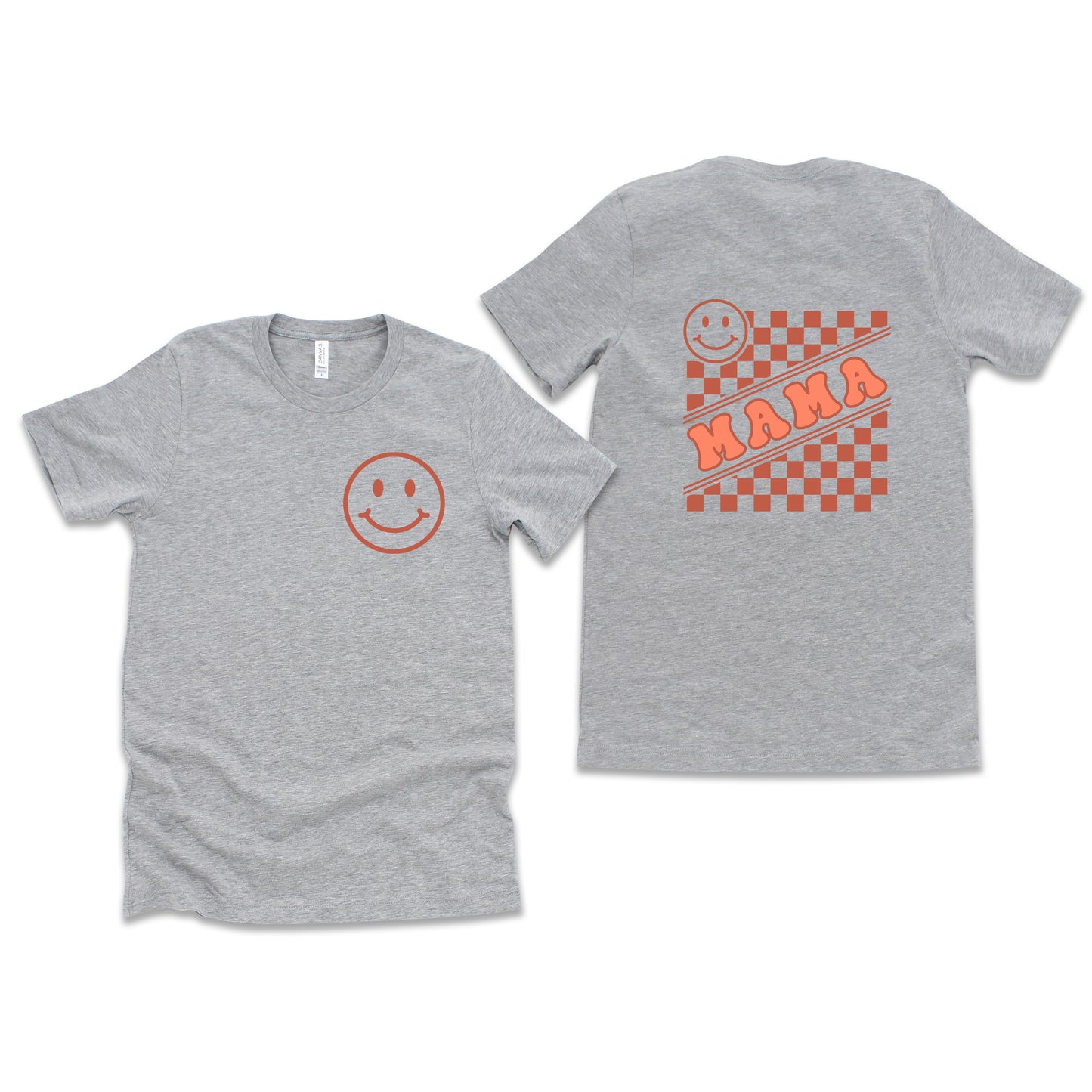 Mama Checkerboard Smiley Face | Front & Back Short Sleeve Graphic Tee