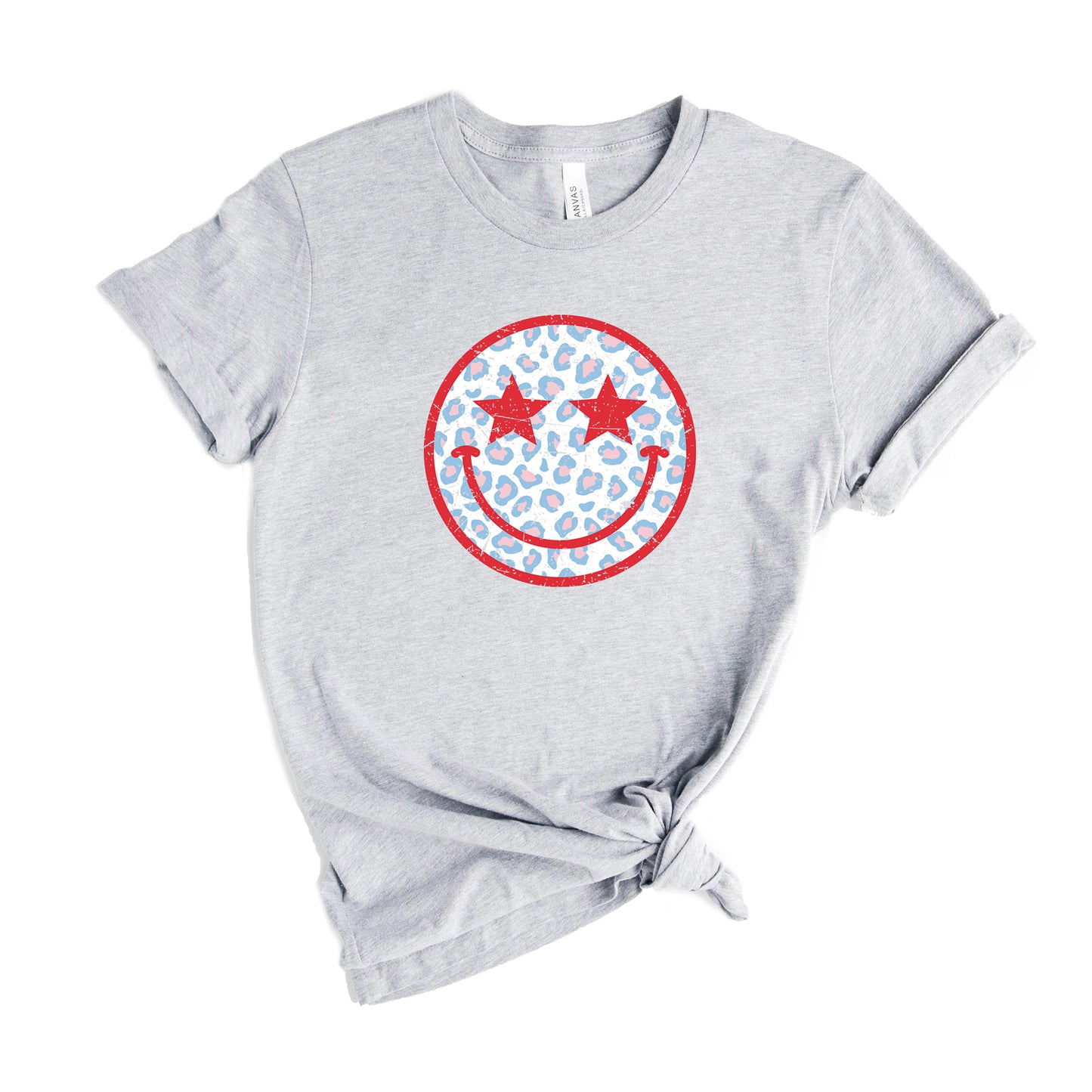 Leopard Patriotic Smiley Face | Short Sleeve Graphic Tee