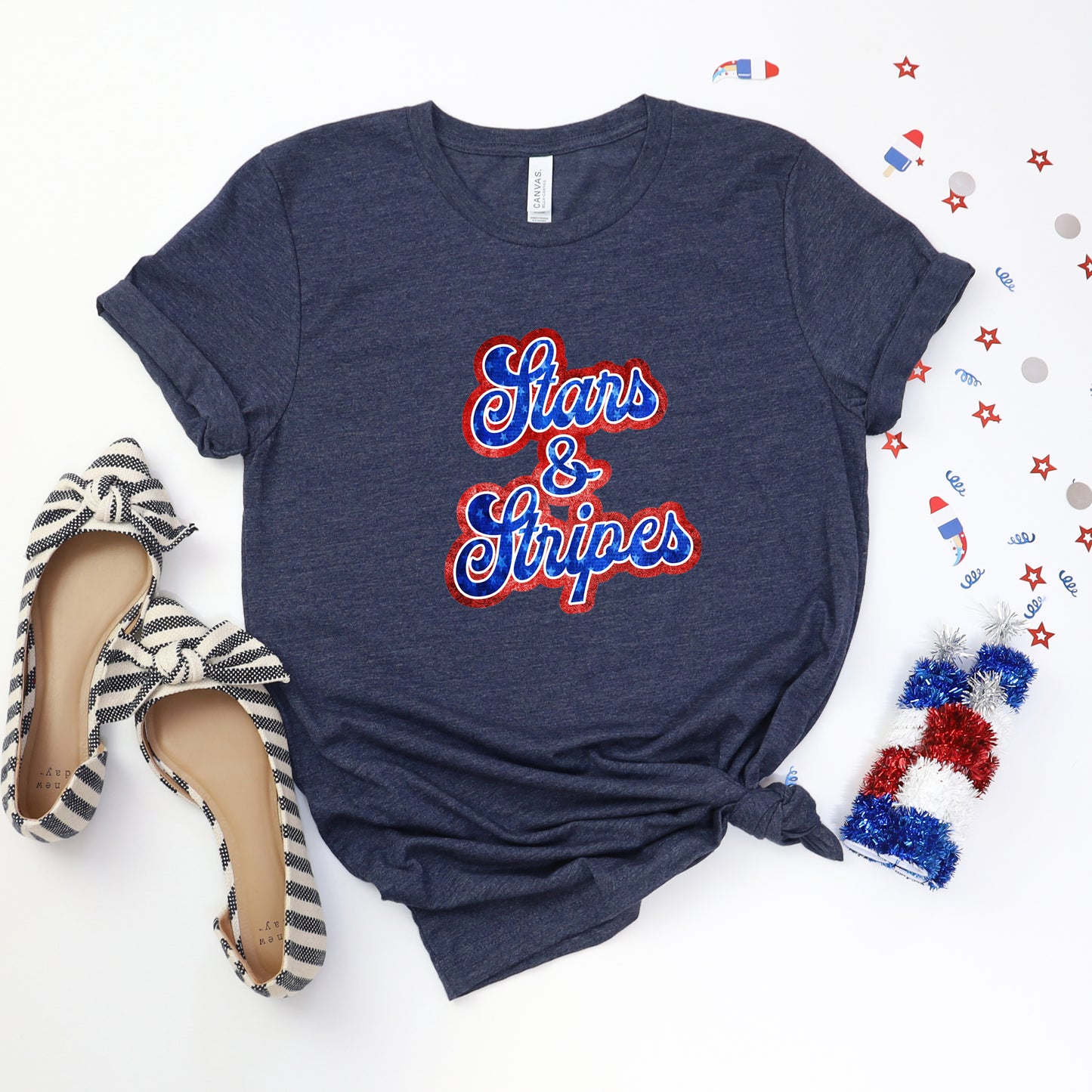 Stars And Stripes Cursive | Short Sleeve Graphic Tee