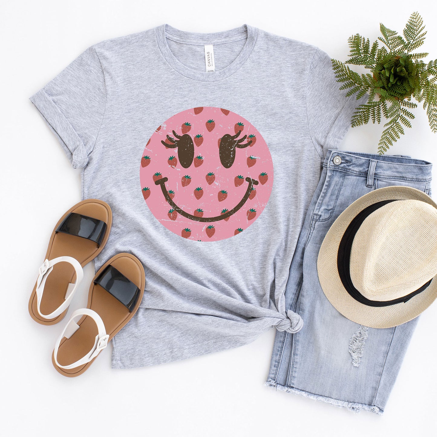 Smiley Face Strawberries | Short Sleeve Graphic Tee