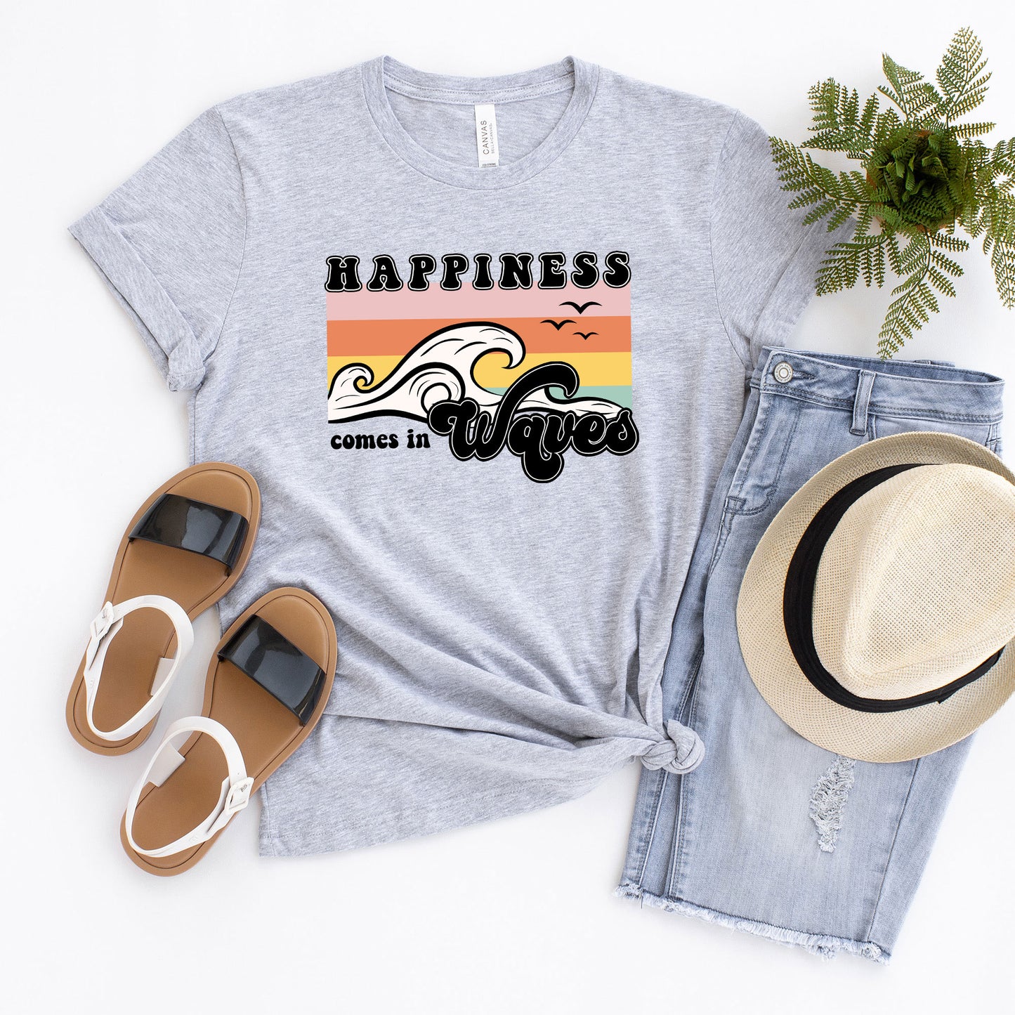 Happiness Comes In Waves Stripes | Short Sleeve Graphic Tee