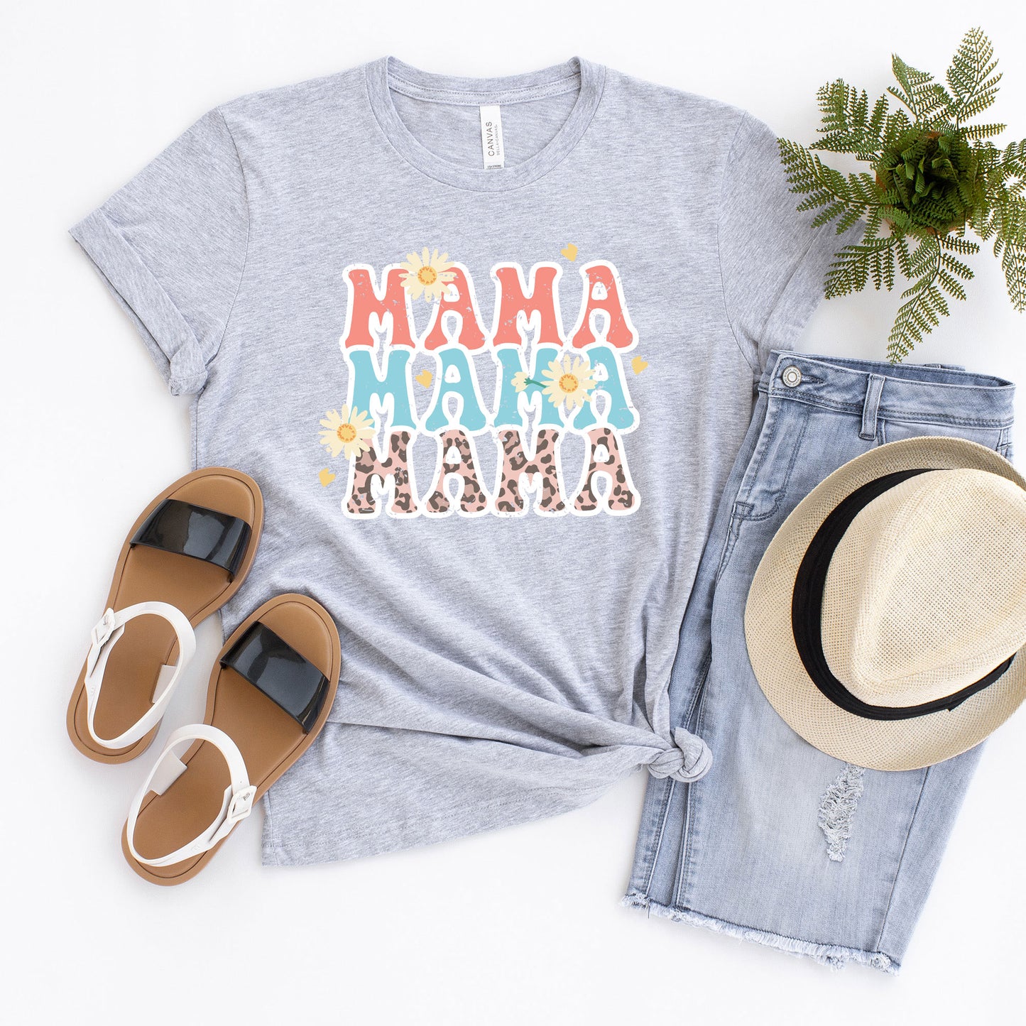 Mama Stacked Floral Colorful | Short Sleeve Graphic Tee