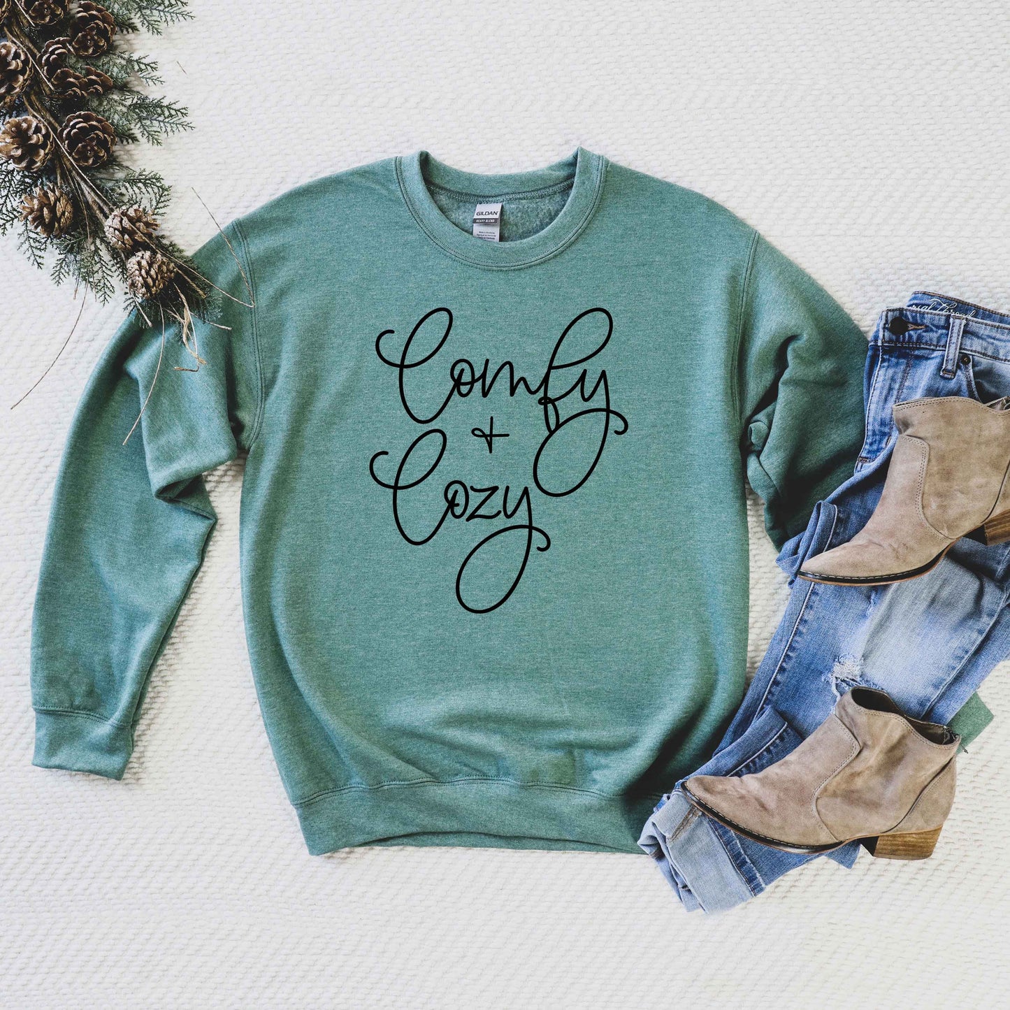 Comfy And Cozy Cursive | Graphic Sweatshirt