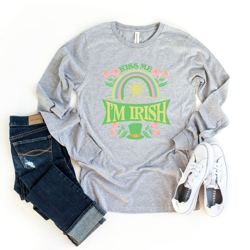 Kiss Me I'm Irish Rainbow | Long Sleeve Graphic Tee