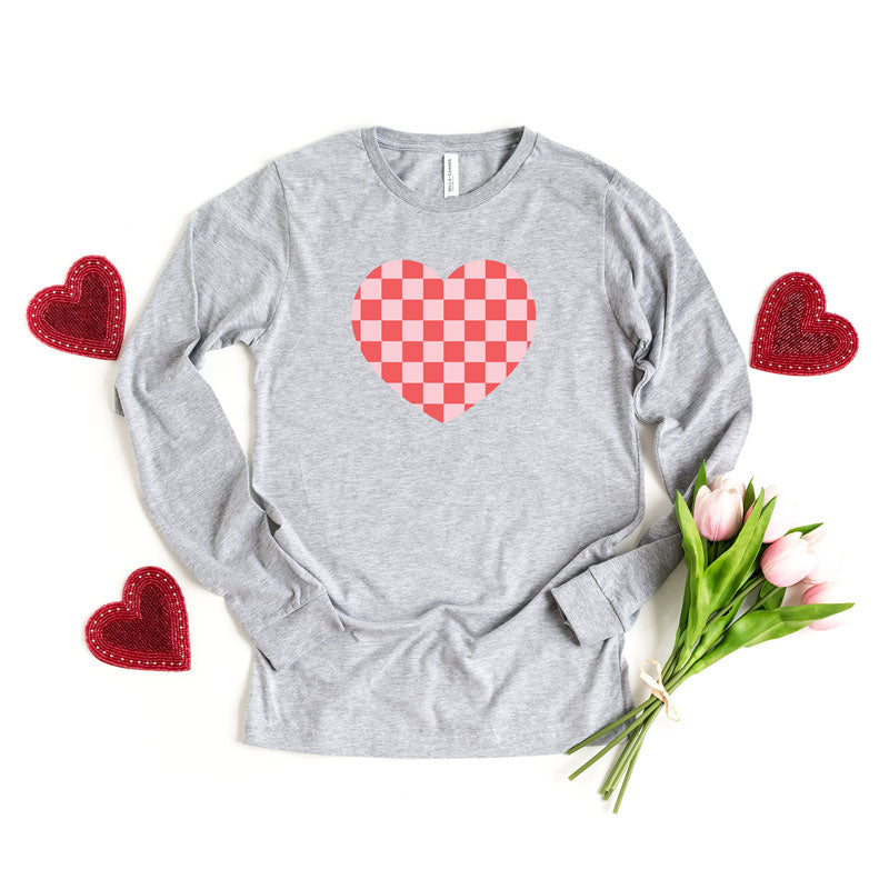 Valentines Checkered Heart | Long Sleeve Graphic Tee