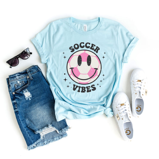 Vintage Pink Soccer Vibes Smiley Face | Short Sleeve Graphic Tee