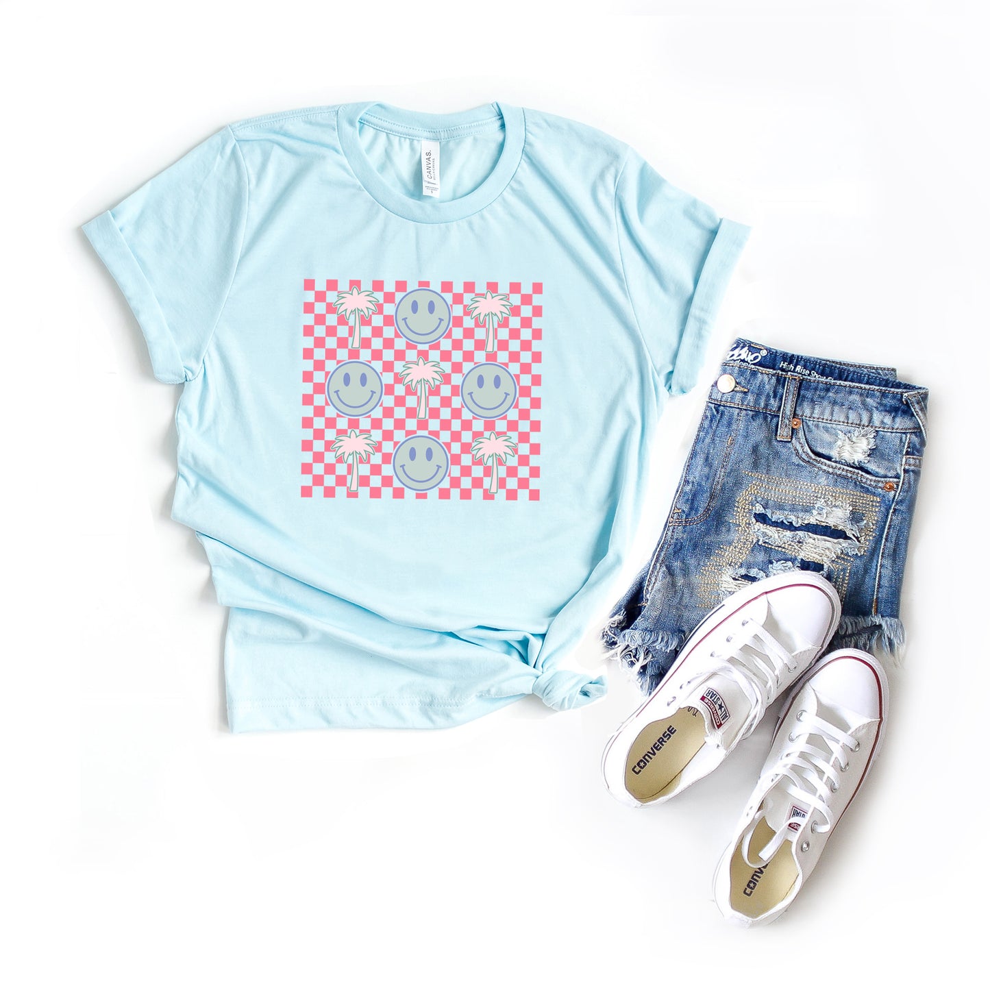 Smiley Palm Trees Checkered | Short Sleeve Graphic Tee