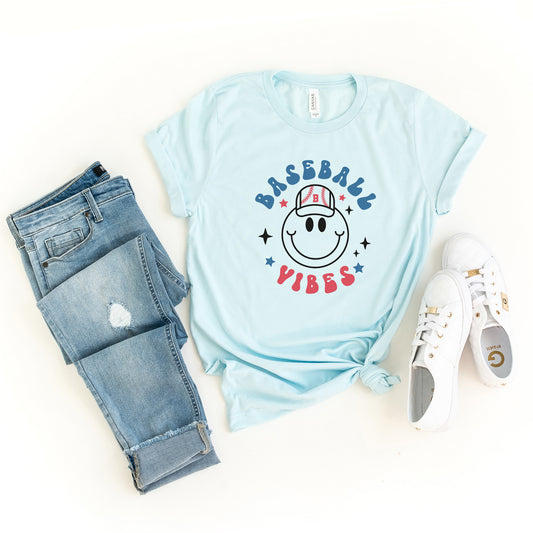 Smiley Face Baseball Vibes | Short Sleeve Graphic Tee