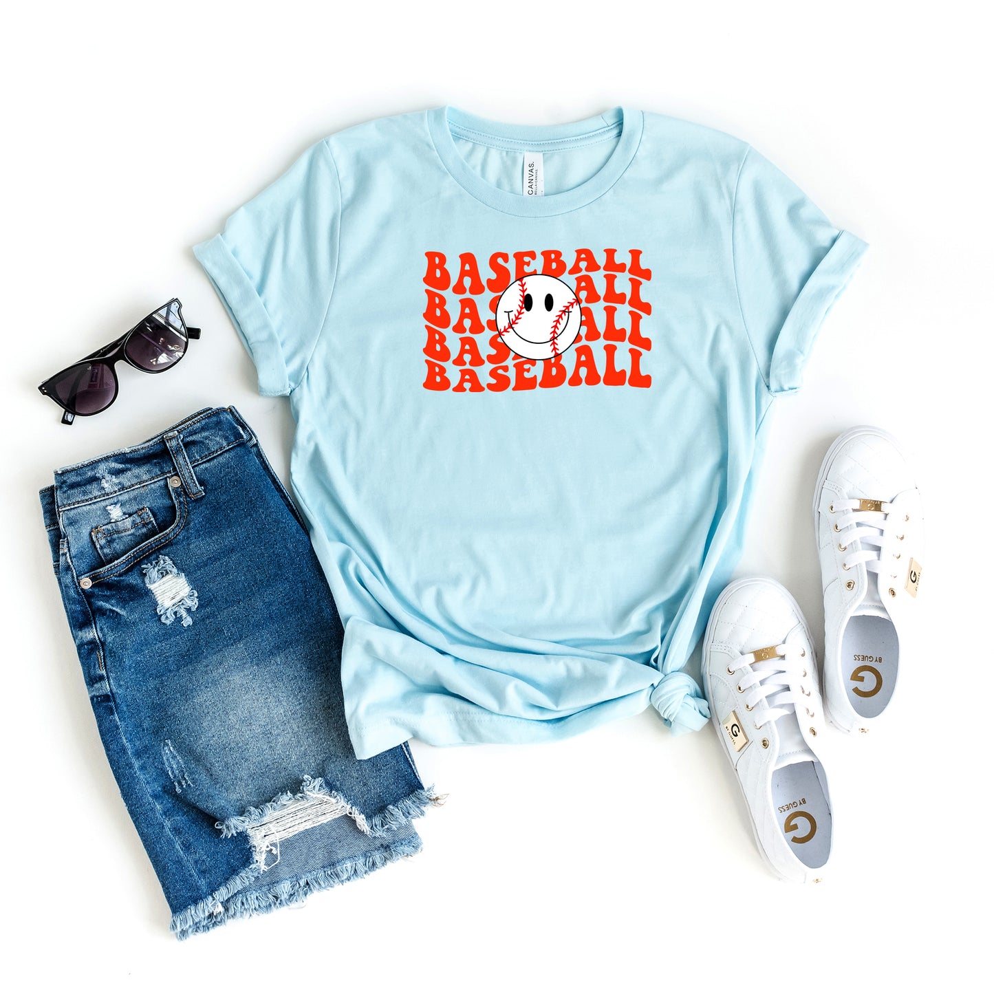 Baseball Stacked Smiley Face | Short Sleeve Graphic Tee