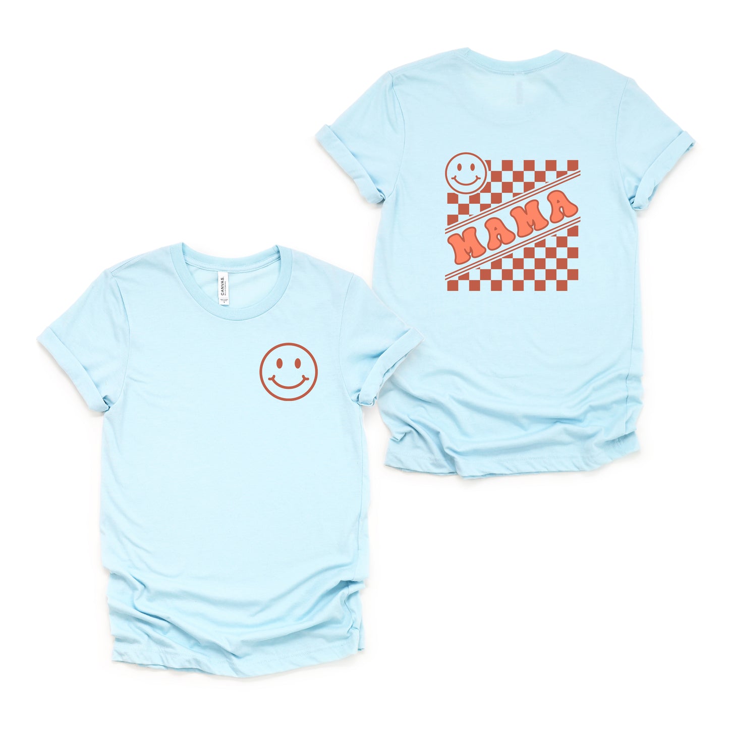 Mama Checkerboard Smiley Face | Front & Back Short Sleeve Graphic Tee