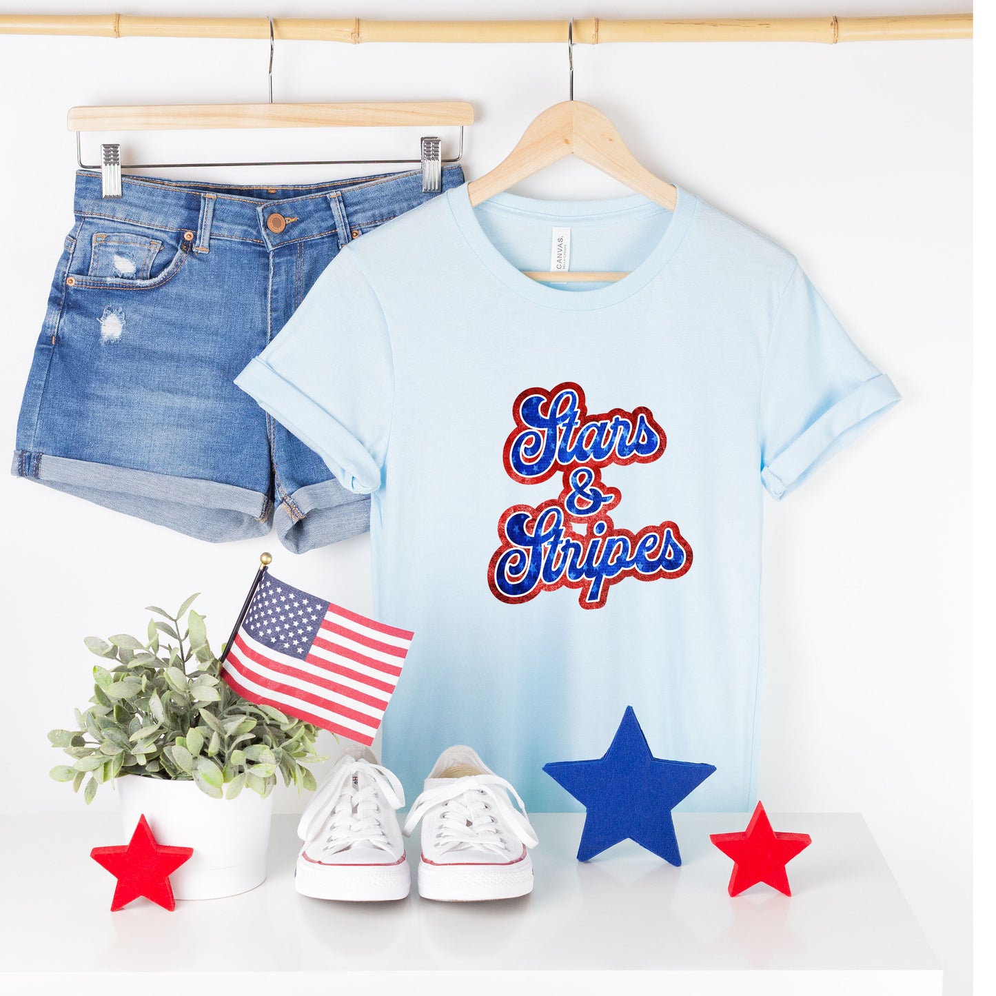 Stars And Stripes Cursive | Short Sleeve Graphic Tee