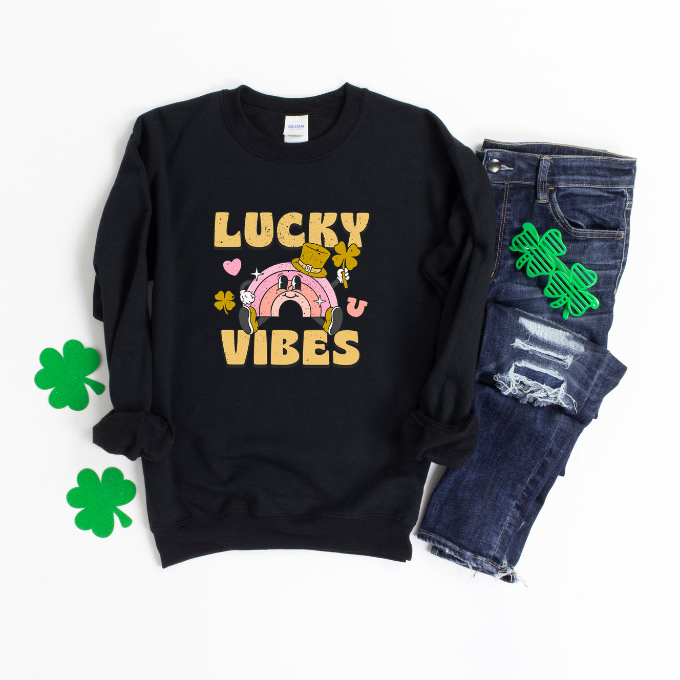 Lucky Vibes Cartoon Rainbow | Sweatshirt