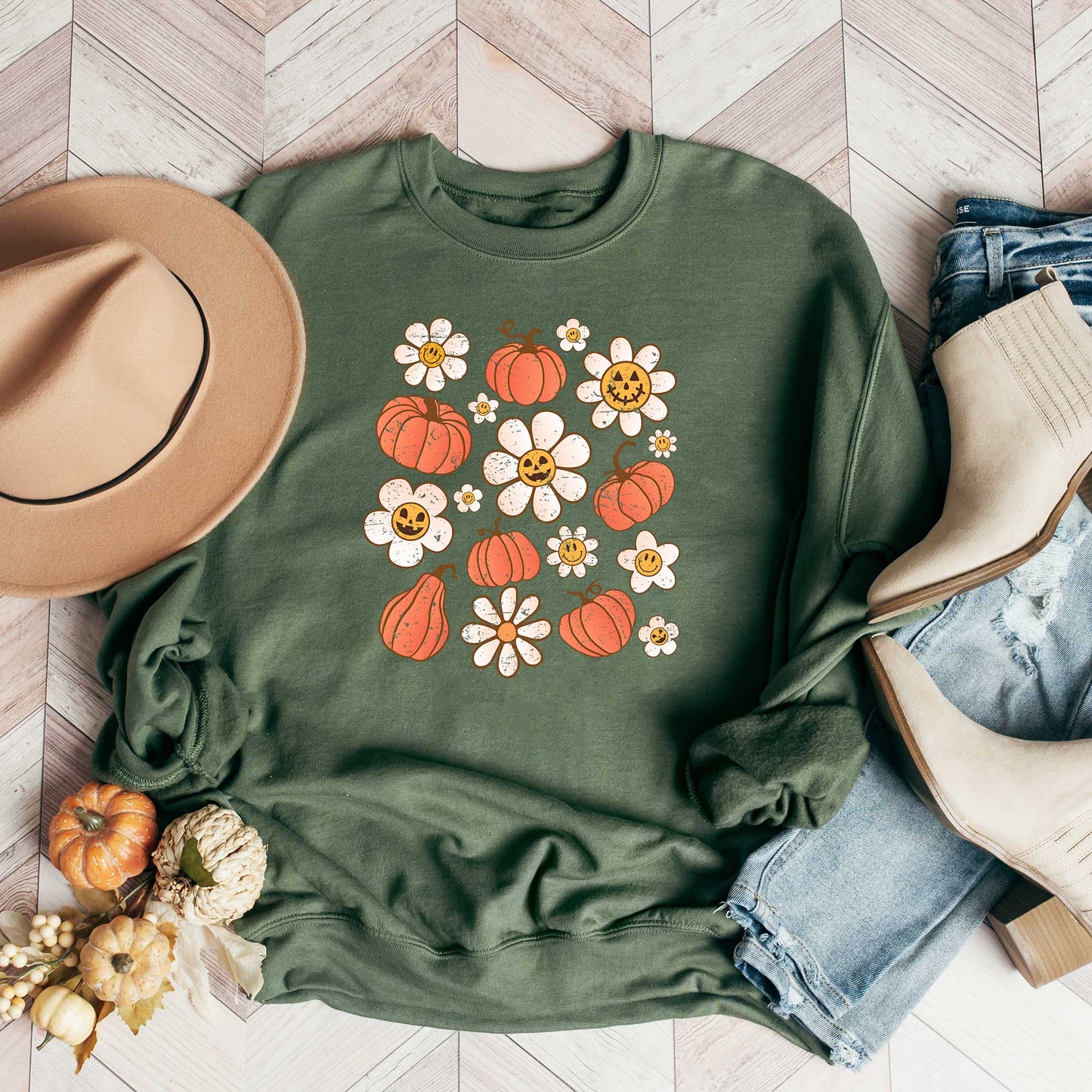 Distressed Flowers and Pumpkins | Sweatshirt