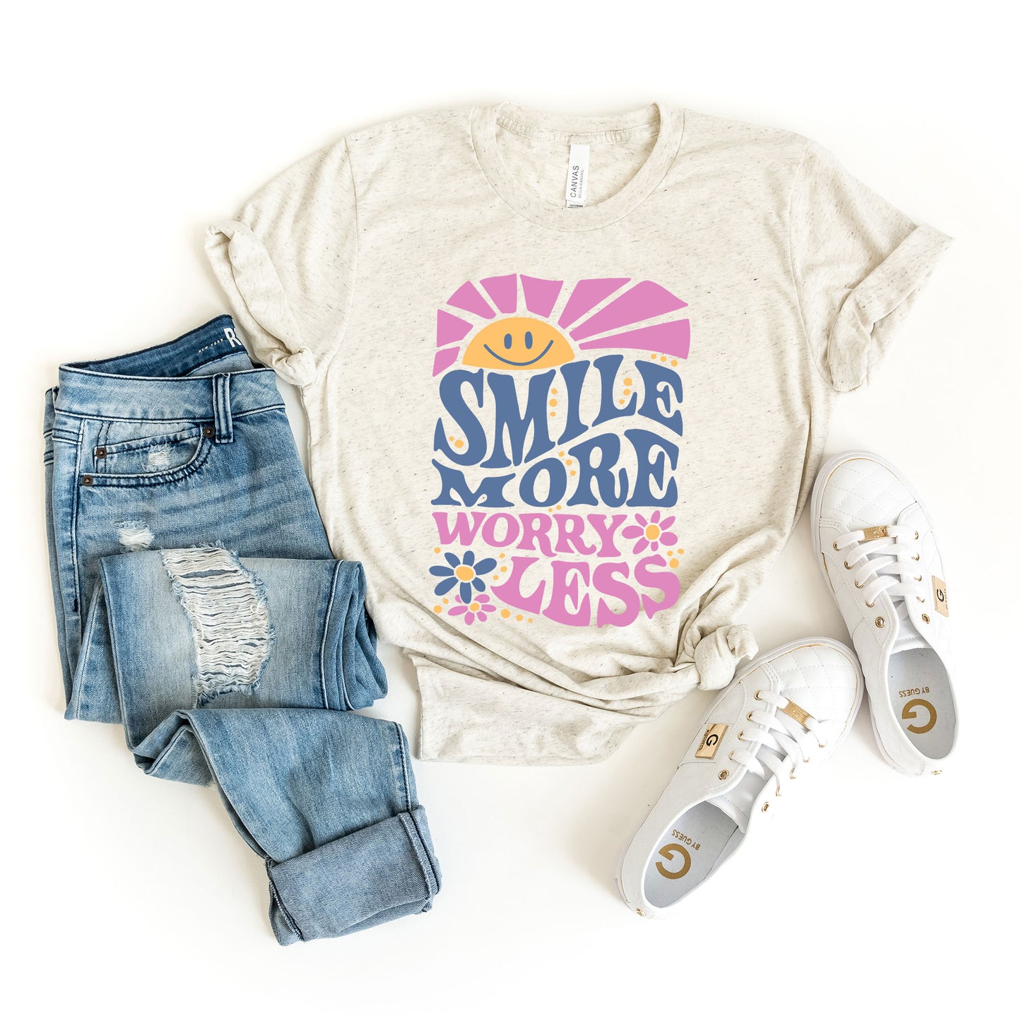 Smile More Worry Less Sunshine | Short Sleeve Graphic Tee