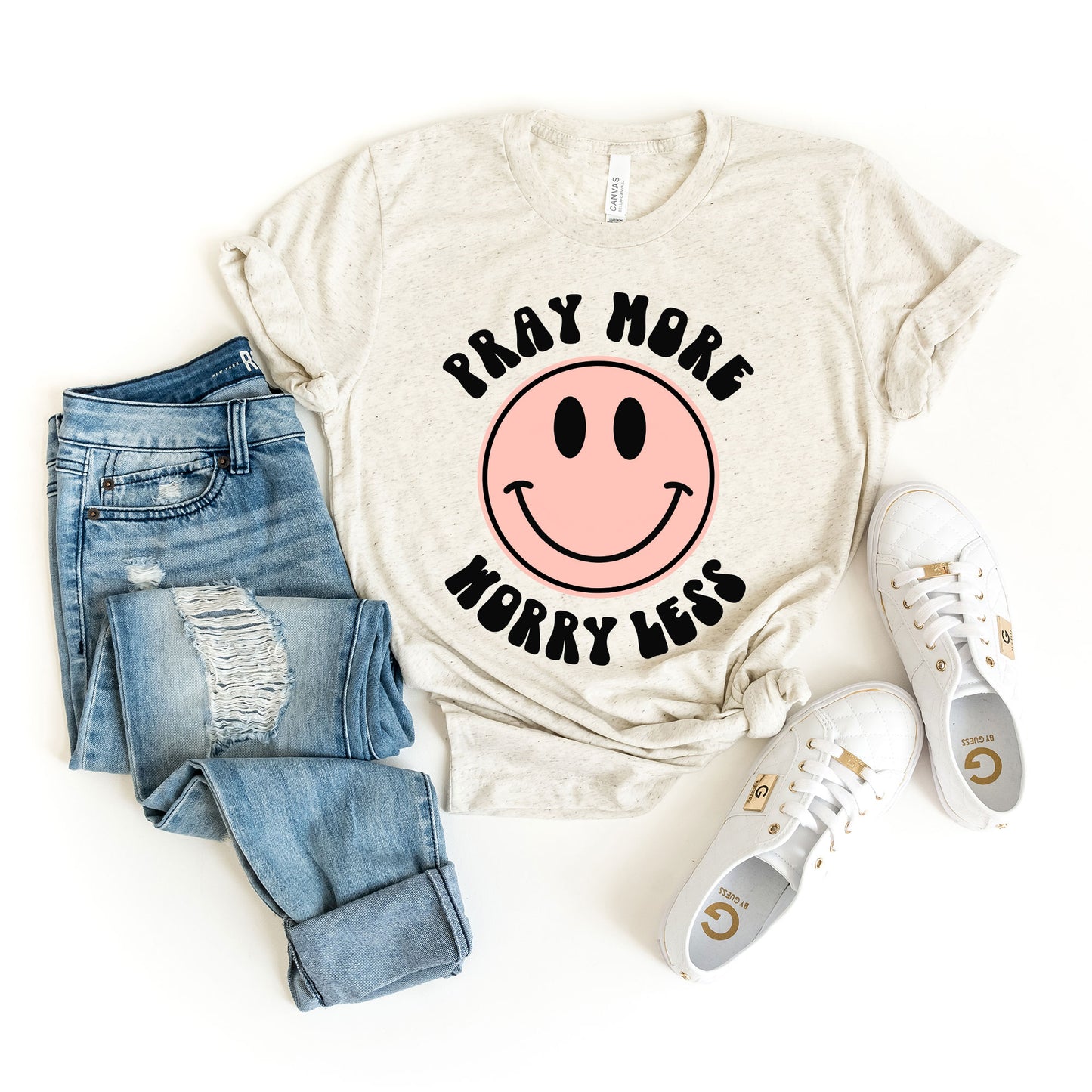 Pray More Worry Less Smiley Face | Short Sleeve Graphic Tee