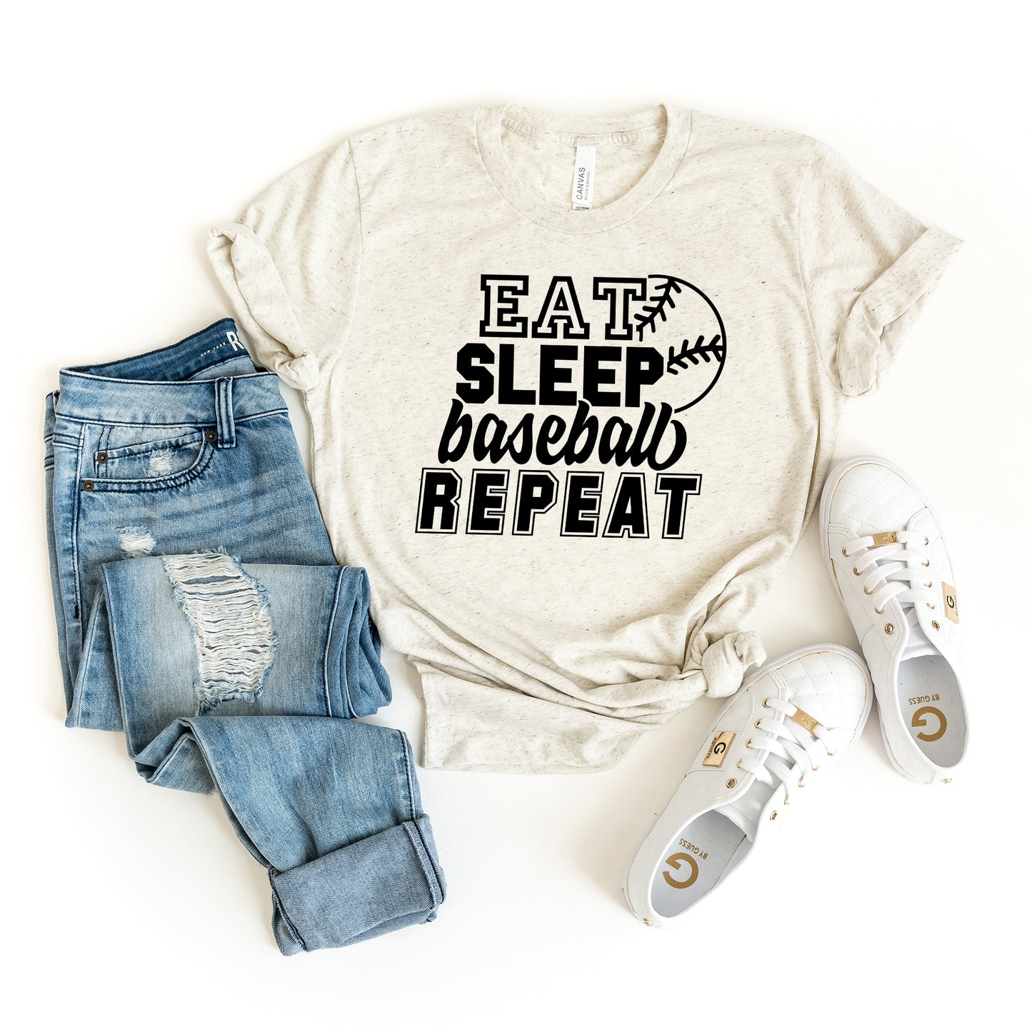 Eat Sleep Baseball Repeat With Ball | Short Sleeve Graphic Tee