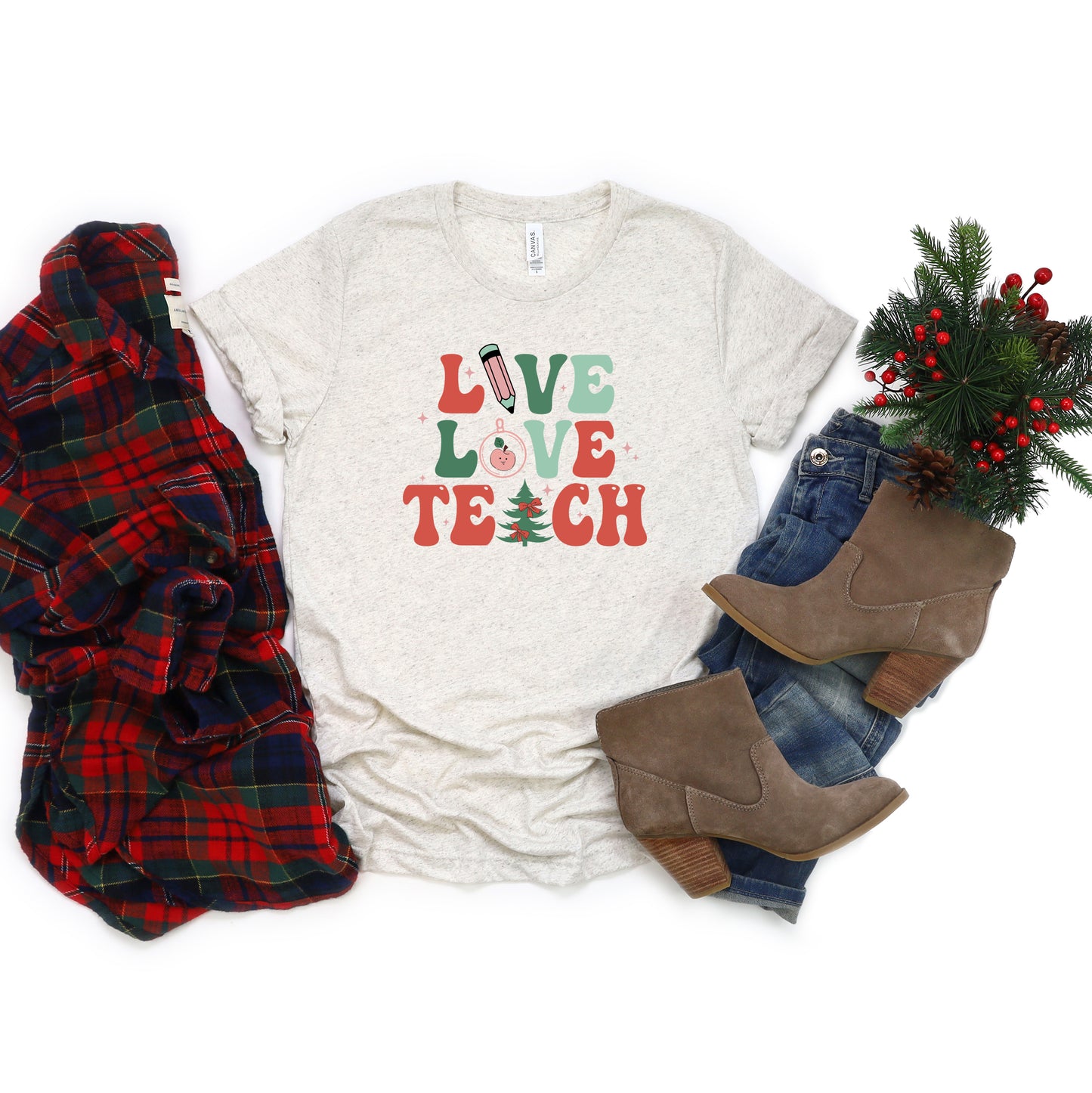 Live Love Teach Christmas | Short Sleeve Graphic Tee