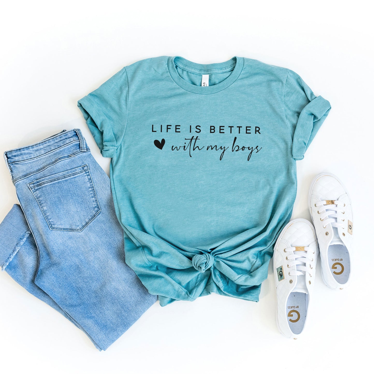 Life Is Better With My Boys Heart | Short Sleeve Graphic Tee