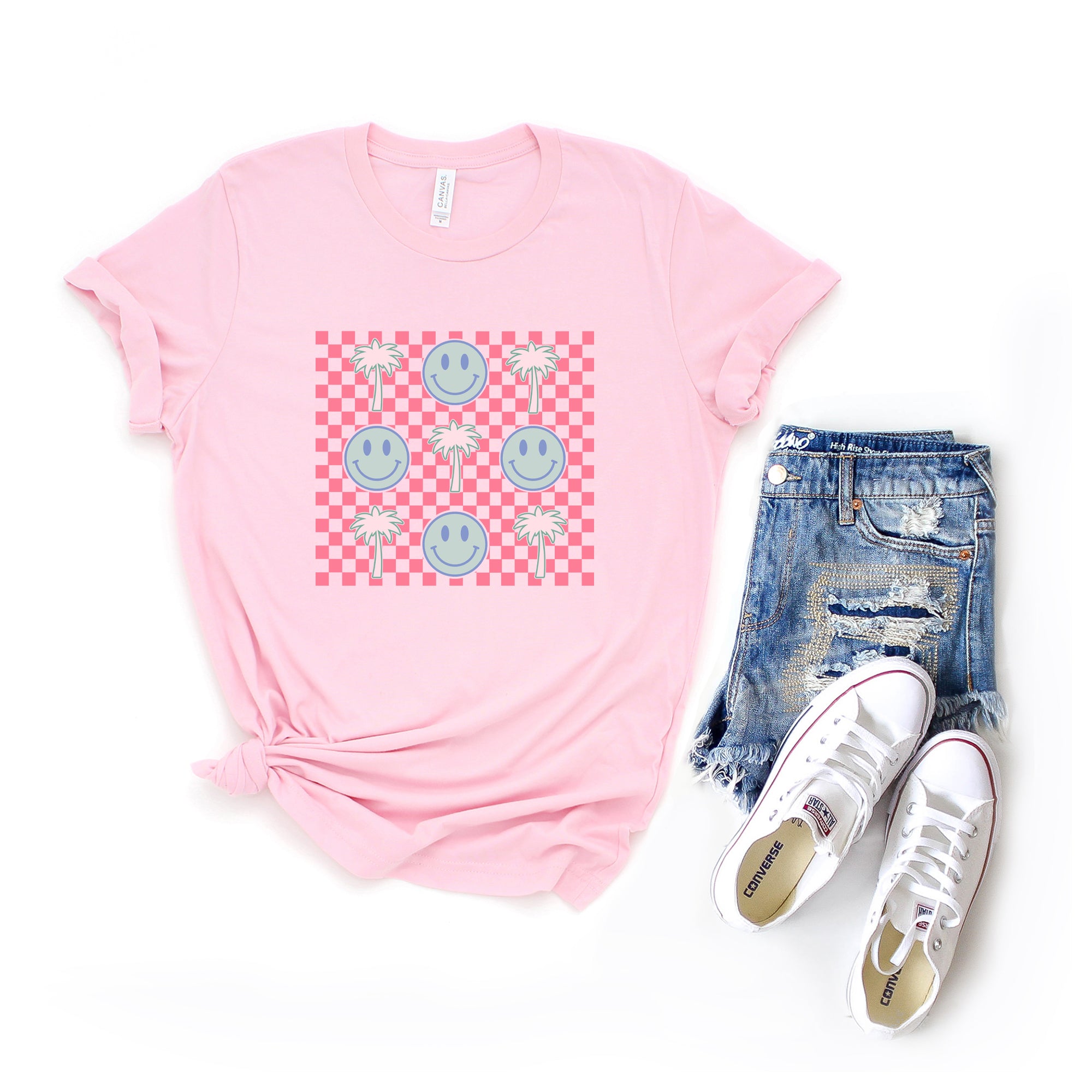 Smiley Palm Trees Checkered | Short Sleeve Graphic Tee