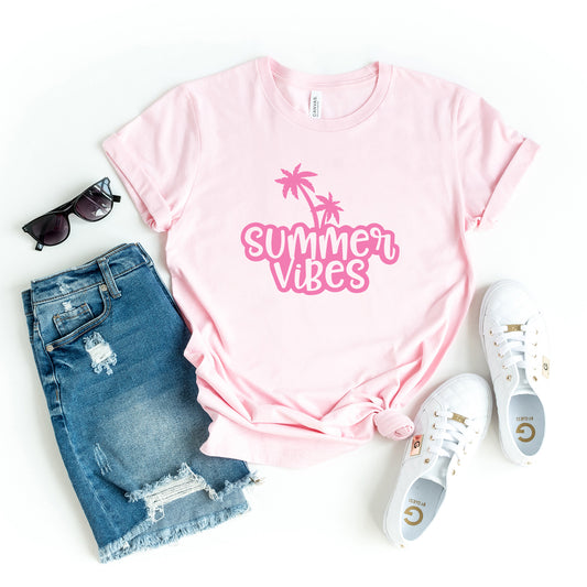 Summer Vibes Cursive Palm Trees | Short Sleeve Graphic Tee