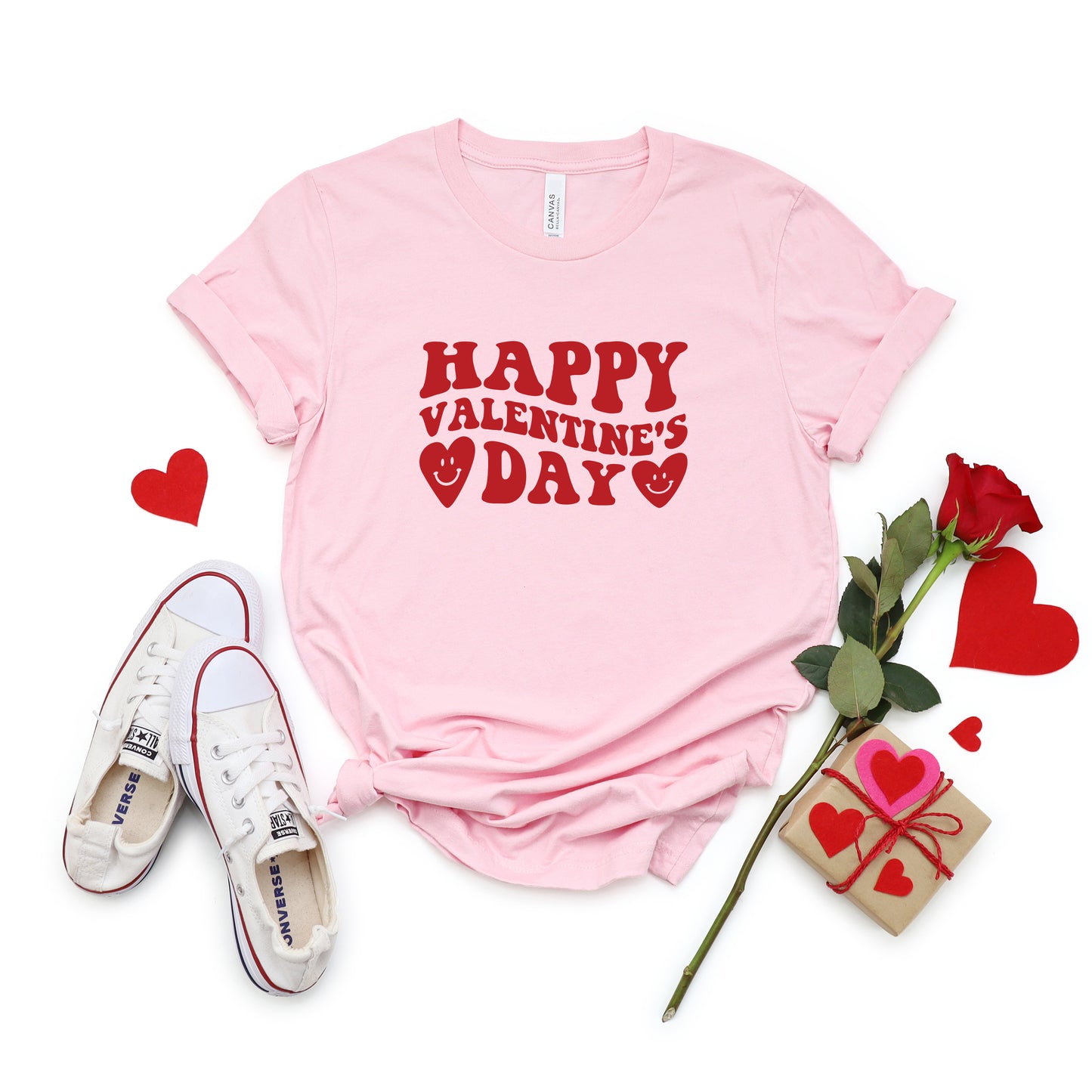 Happy Valentines Day Hearts | Short Sleeve Graphic Tee