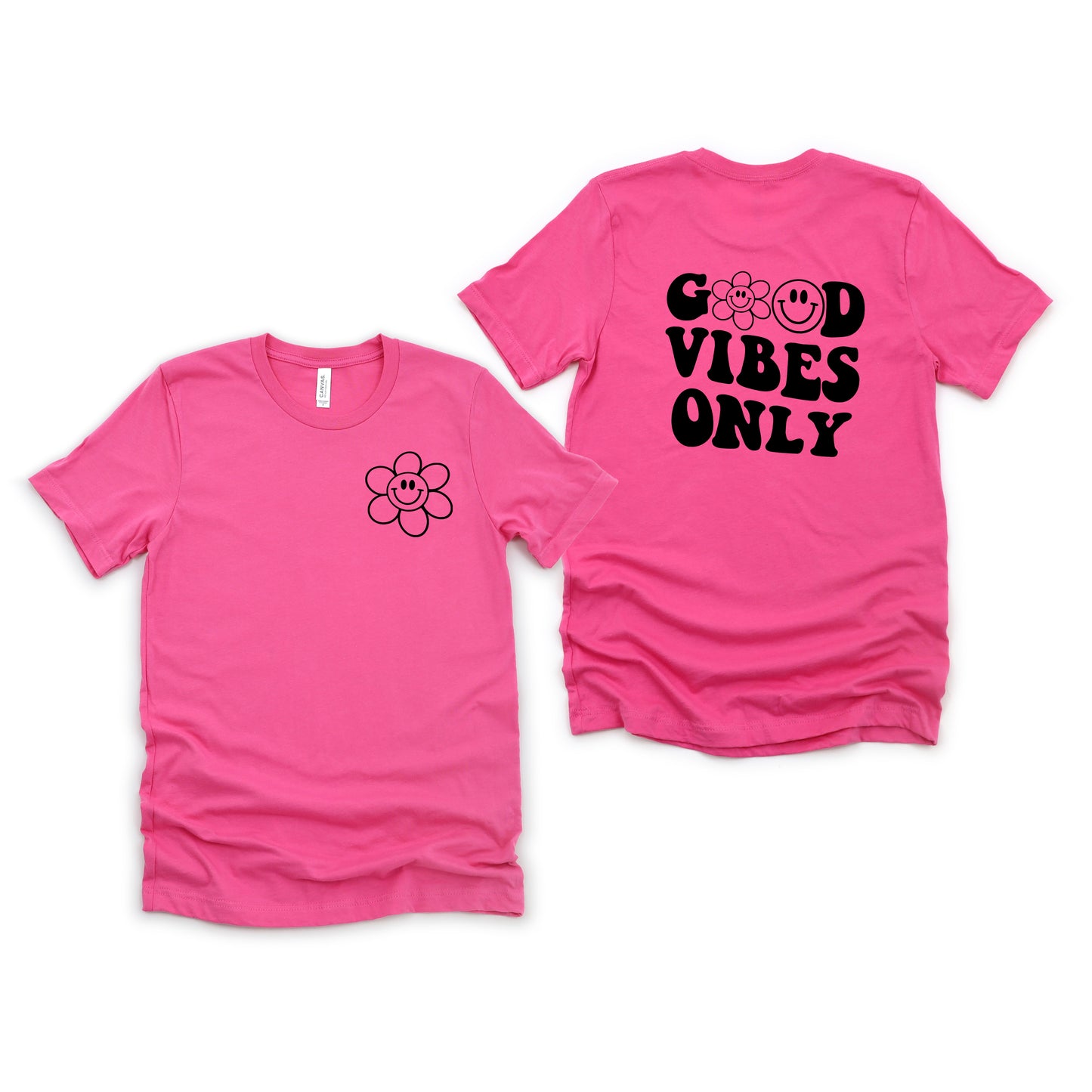 Good Vibes Only Smiley Face | Front & Back Short Sleeve Graphic Tee
