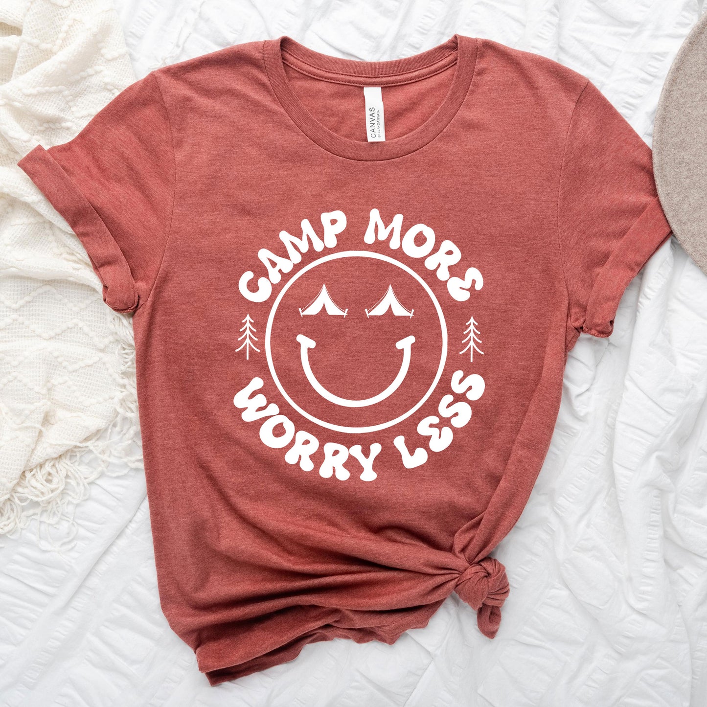 Camp More Worry Less Smiley Face | Short Sleeve Graphic Tee