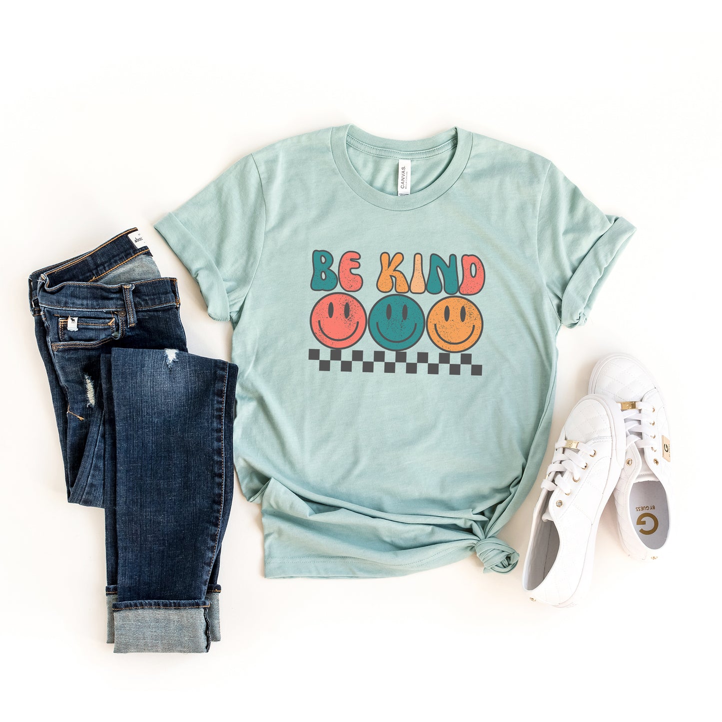 Checkered Be Kind Smiley Face | Short Sleeve Graphic Tee