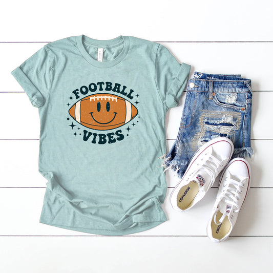 Vintage Football Vibes Smiley Face | Short Sleeve Graphic Tee