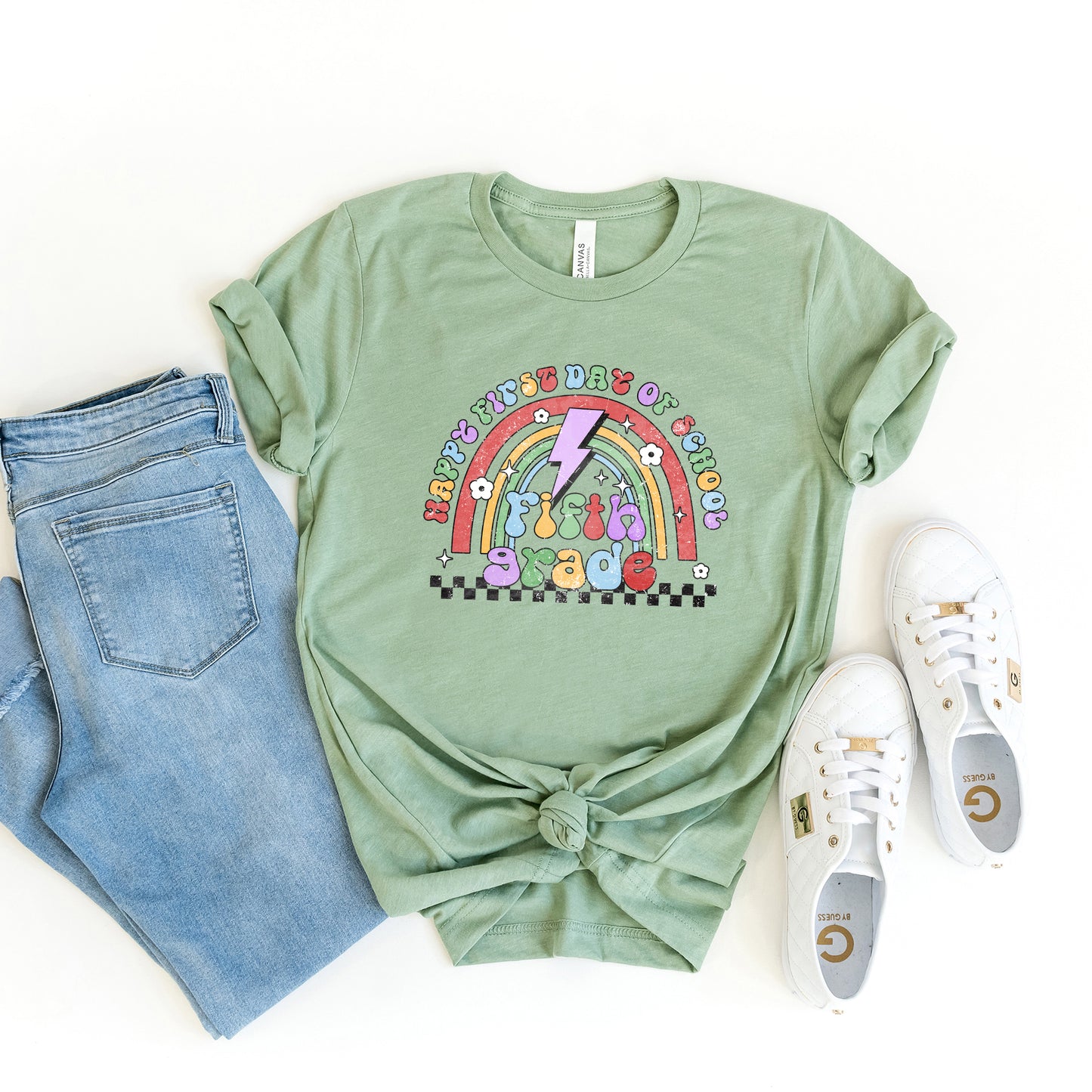 First Day Fifth Grade Rainbow | Short Sleeve Graphic Tee