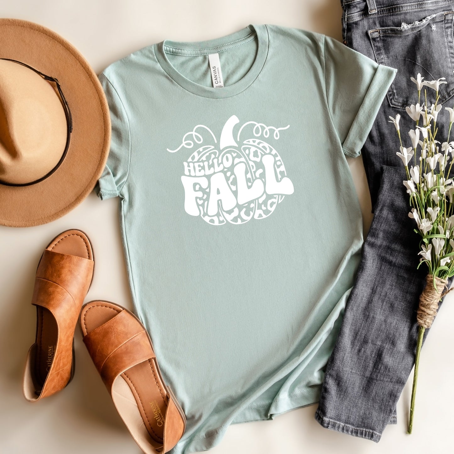 Hello Fall Leopard Pumpkin | Short Sleeve Graphic Tee