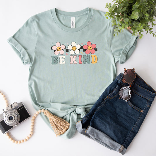 Be Kind Checkered Flowers | Short Sleeve Graphic Tee