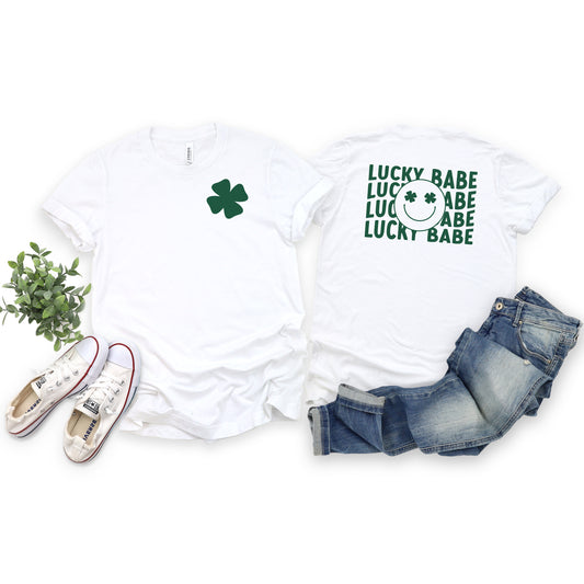Smiley Lucky Babe Stacked | Front & Back Short Sleeve Graphic Tee