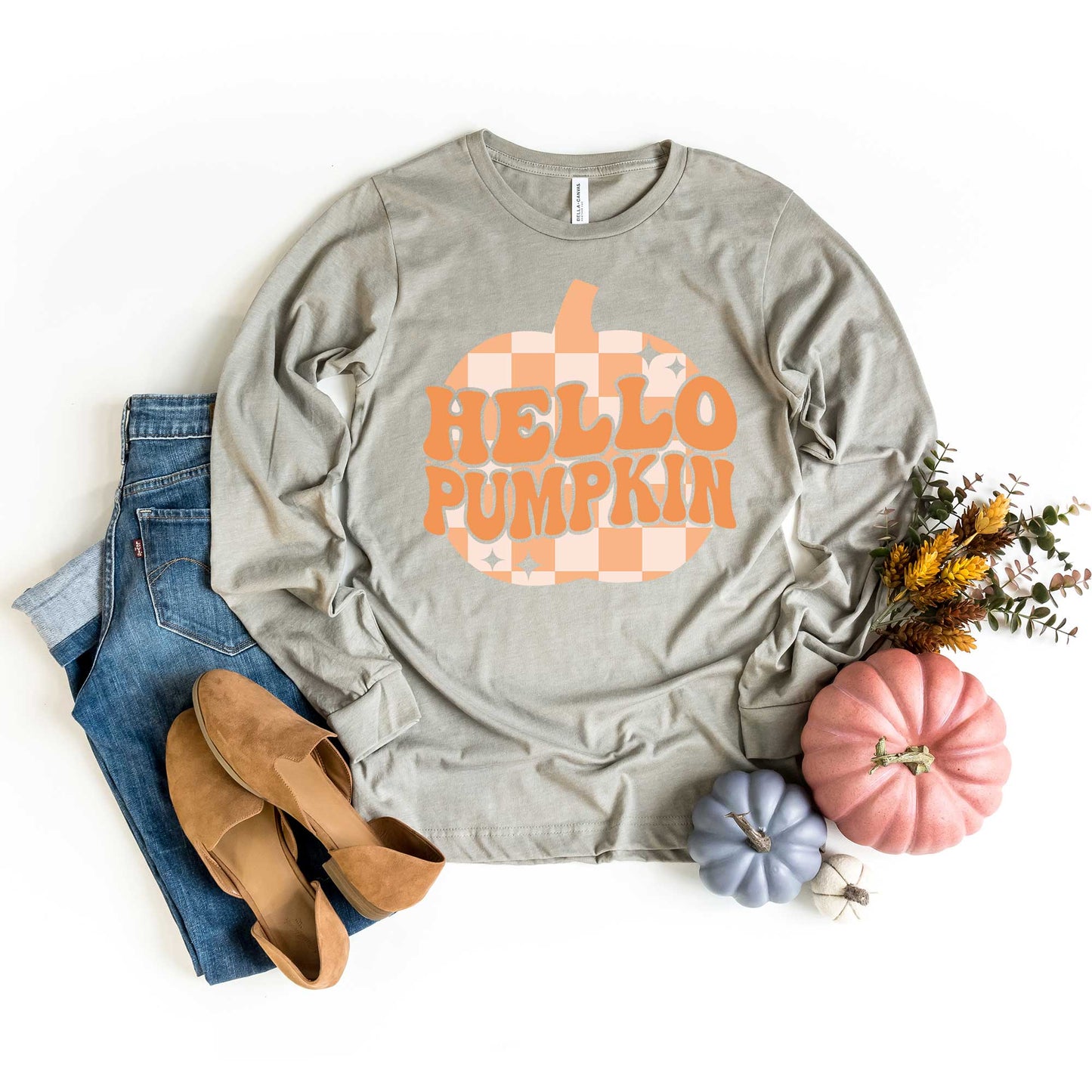 Hello Pumpkin Sparkles | Long Sleeve Crew Neck