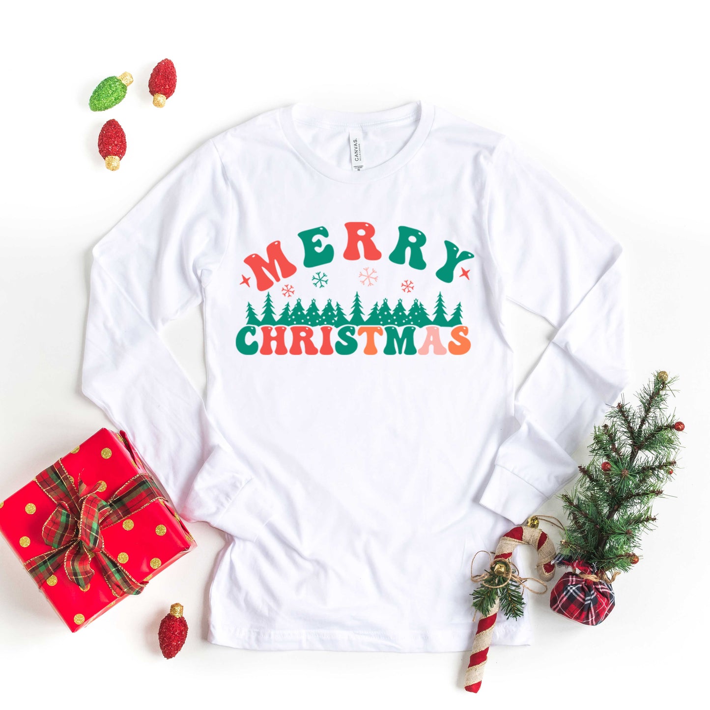 Merry Christmas Trees | Long Sleeve Graphic Tee