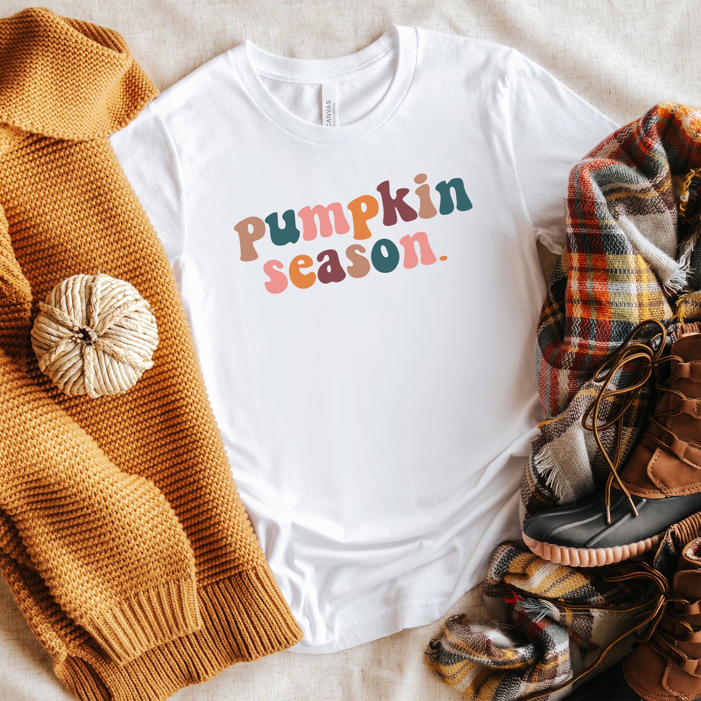 Pumpkin Season Colorful Words | Short Sleeve Graphic Tee