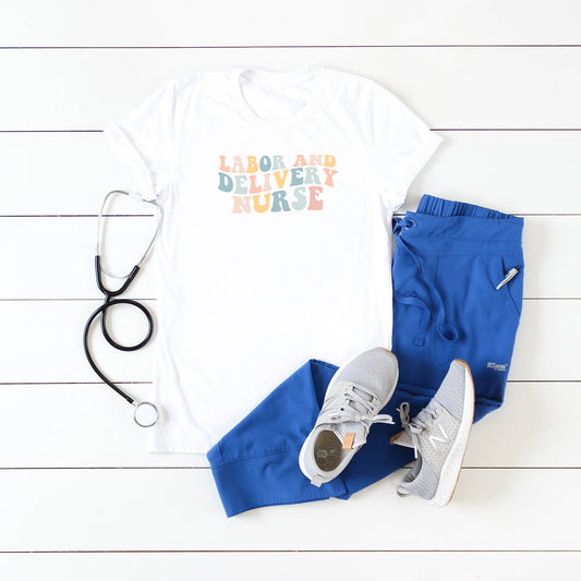 Labor And Delivery Nurse Wavy Pastel Colorful | Short Sleeve Graphic Tee