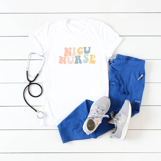 NICU Nurse Wavy Pastel Colorful | Short Sleeve Graphic Tee