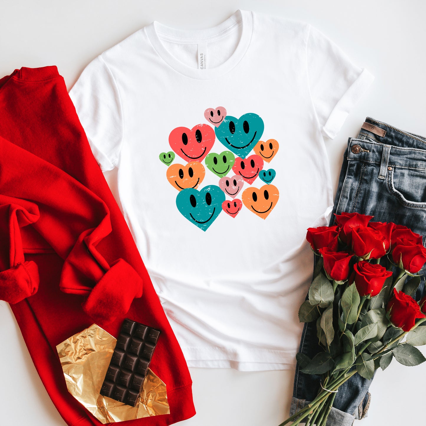 Distressed Smiley Hearts | Short Sleeve Graphic Tee