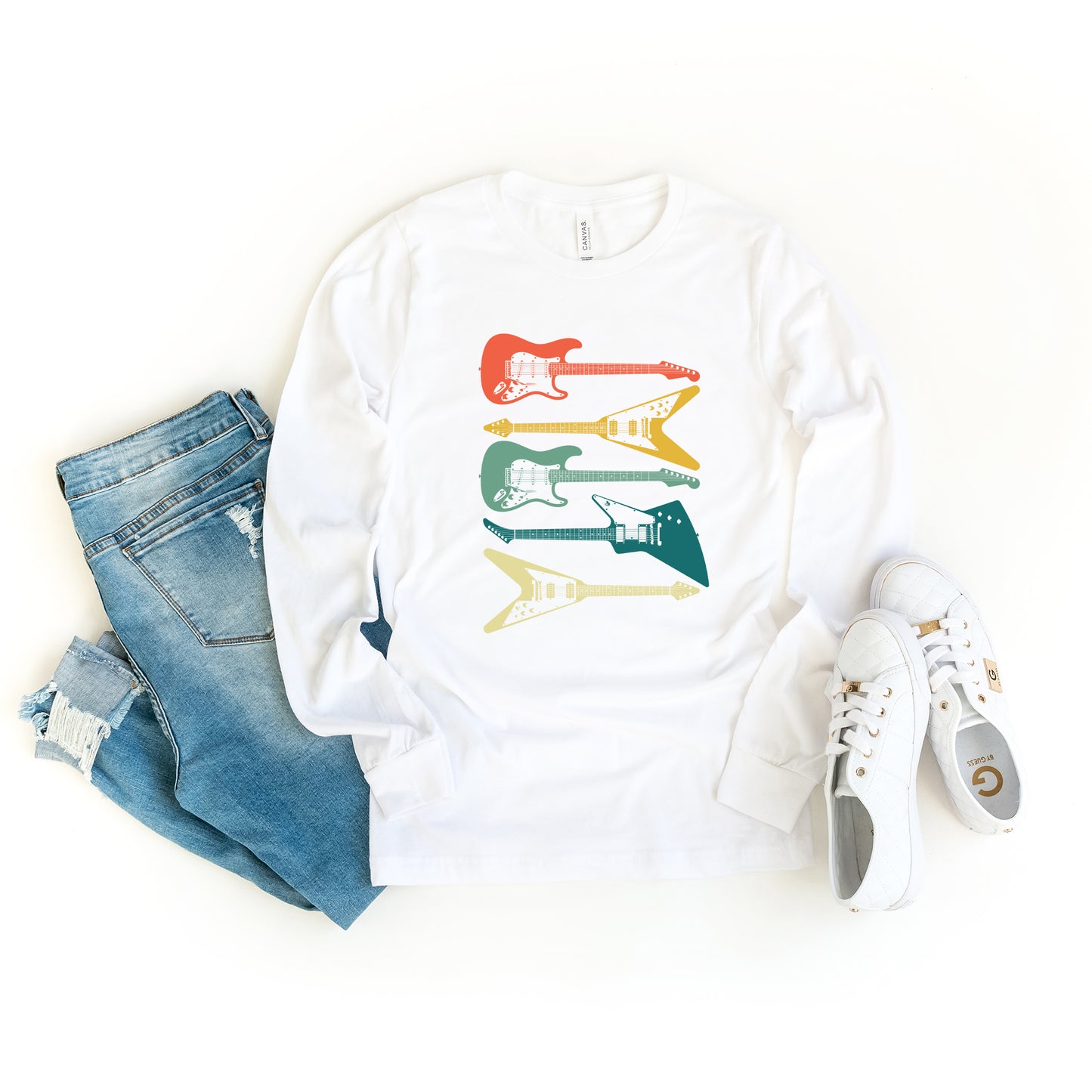 Colorful Electric Guitar Stacked | Long Sleeve Graphic Tee