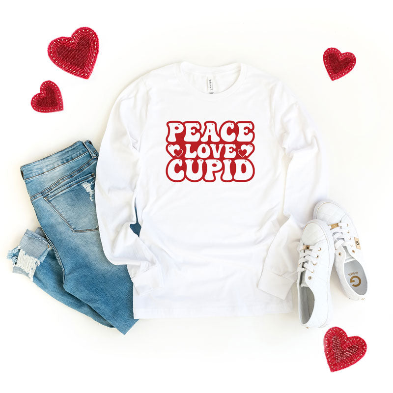 Peace Love Cupid Balloon Letters | Long Sleeve Graphic Tee