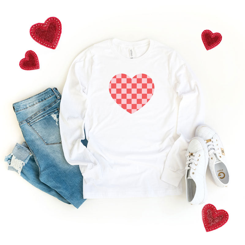 Valentines Checkered Heart | Long Sleeve Graphic Tee