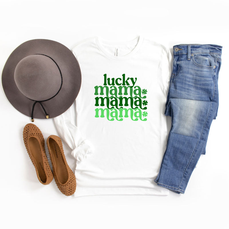 Lucky Mama Clovers Stacked | Long Sleeve Graphic Tee